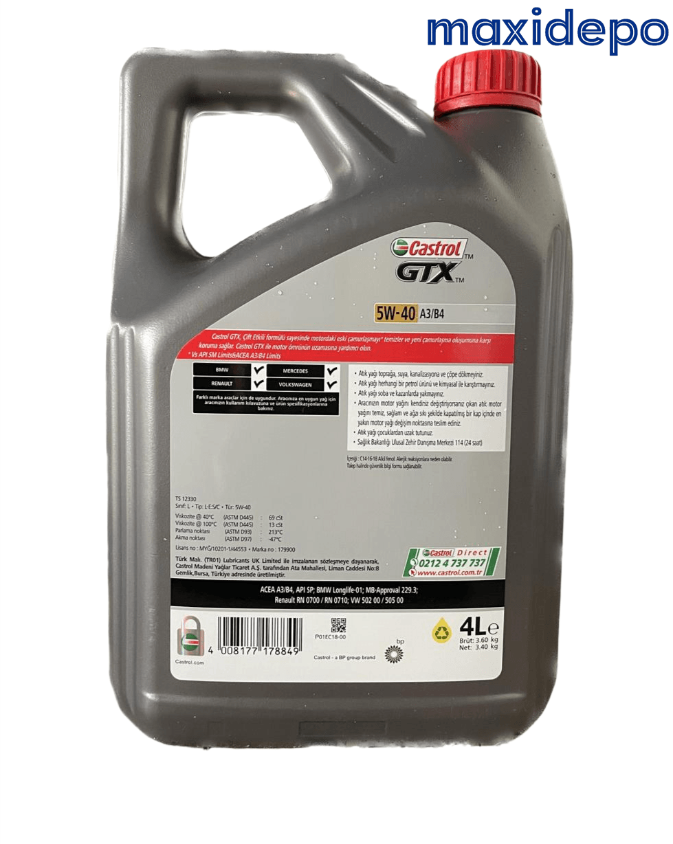 Castrol Gtx 5w-40 A3/ B4 4 Litre 2024 Ü.T