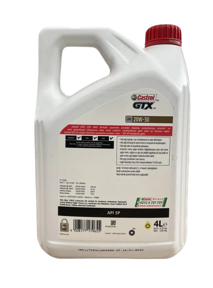 Castrol Gtx 20w-50 Lpg 4 Litre 2023 Tarihli