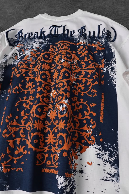 Erkek Beyaz Break The Rules Kabartma Baskılı Nakışlı Oversize Tshirt
