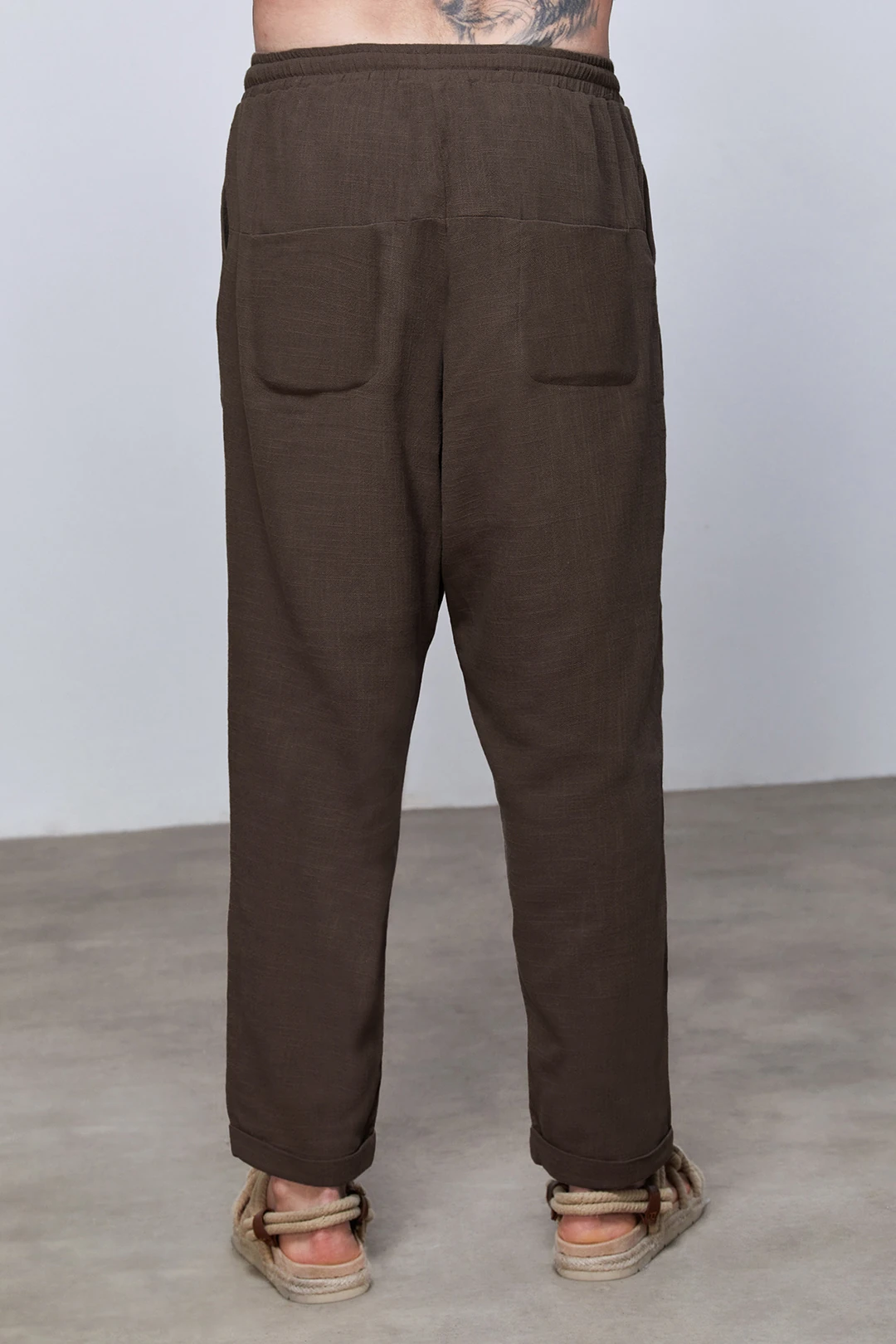 Espresso Kahve Keten Kruvaze Ceket & Pantolon Takım