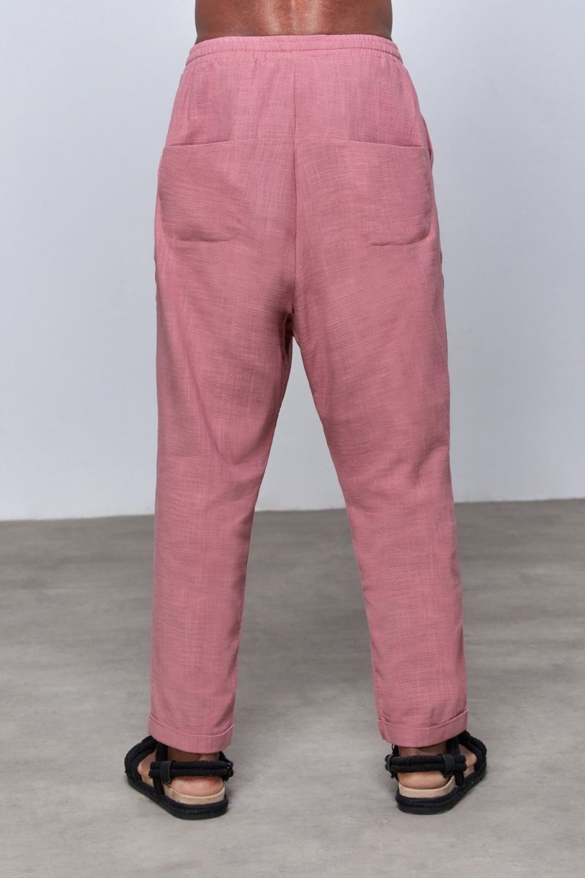 Pastel Pembe Loose Fit Keten Pantolon