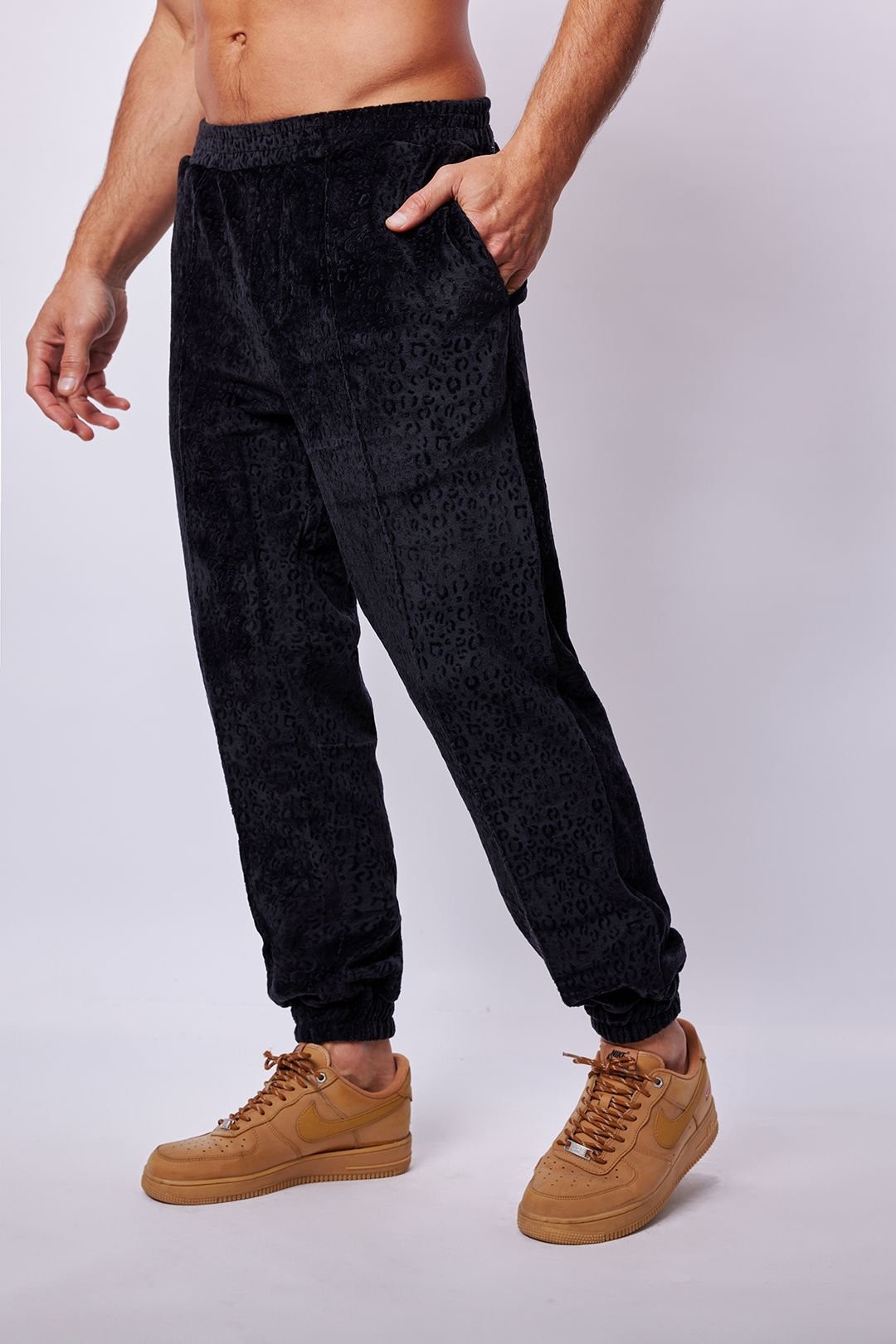 Black Leopard Soft Velvet Pantolon