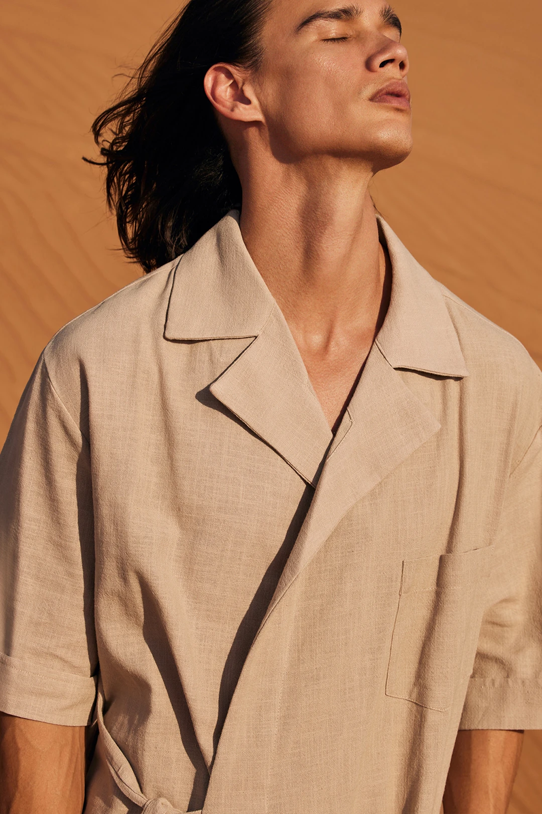 Krem Keten Kruvaze Ceket & Pantolon Takım