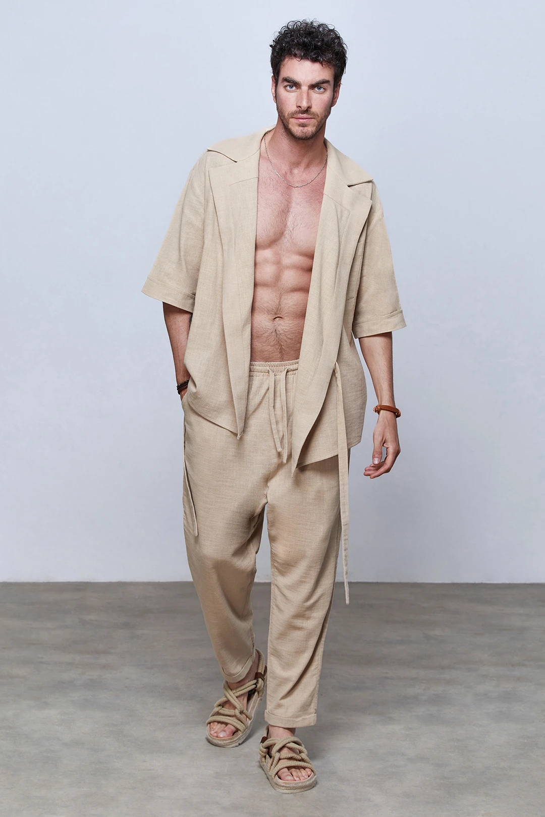 Krem Keten Kruvaze Ceket & Pantolon Takım