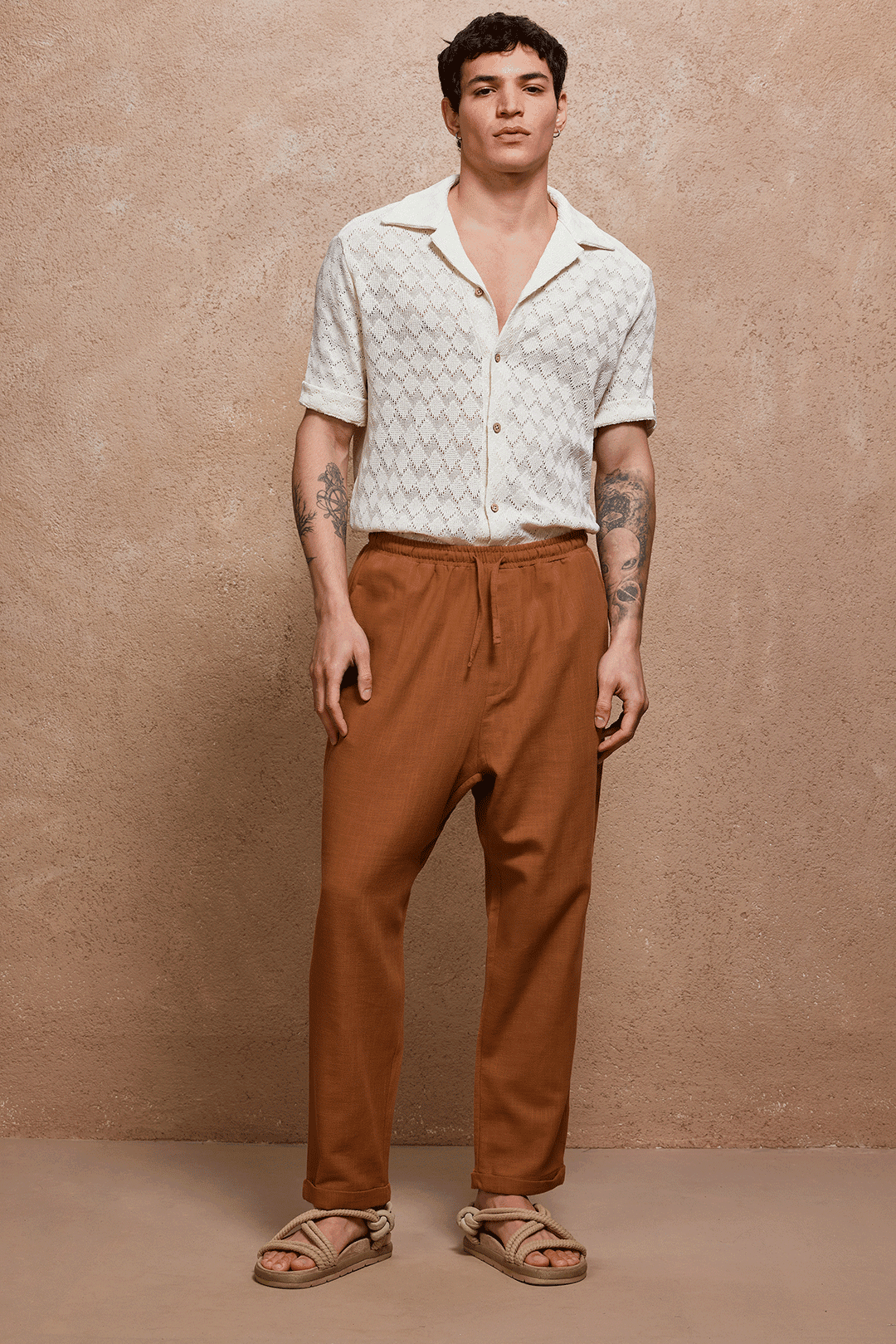 Camel Loose Fit Keten Pantolon