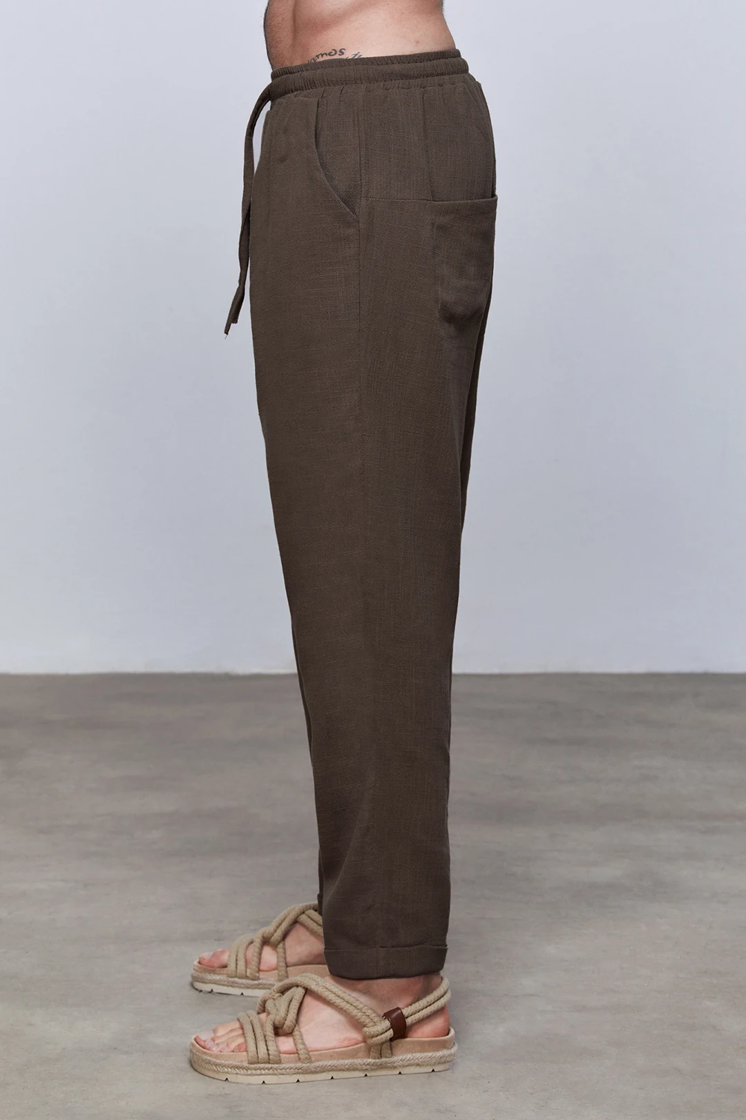 Espresso Kahve Keten Kruvaze Ceket & Pantolon Takım