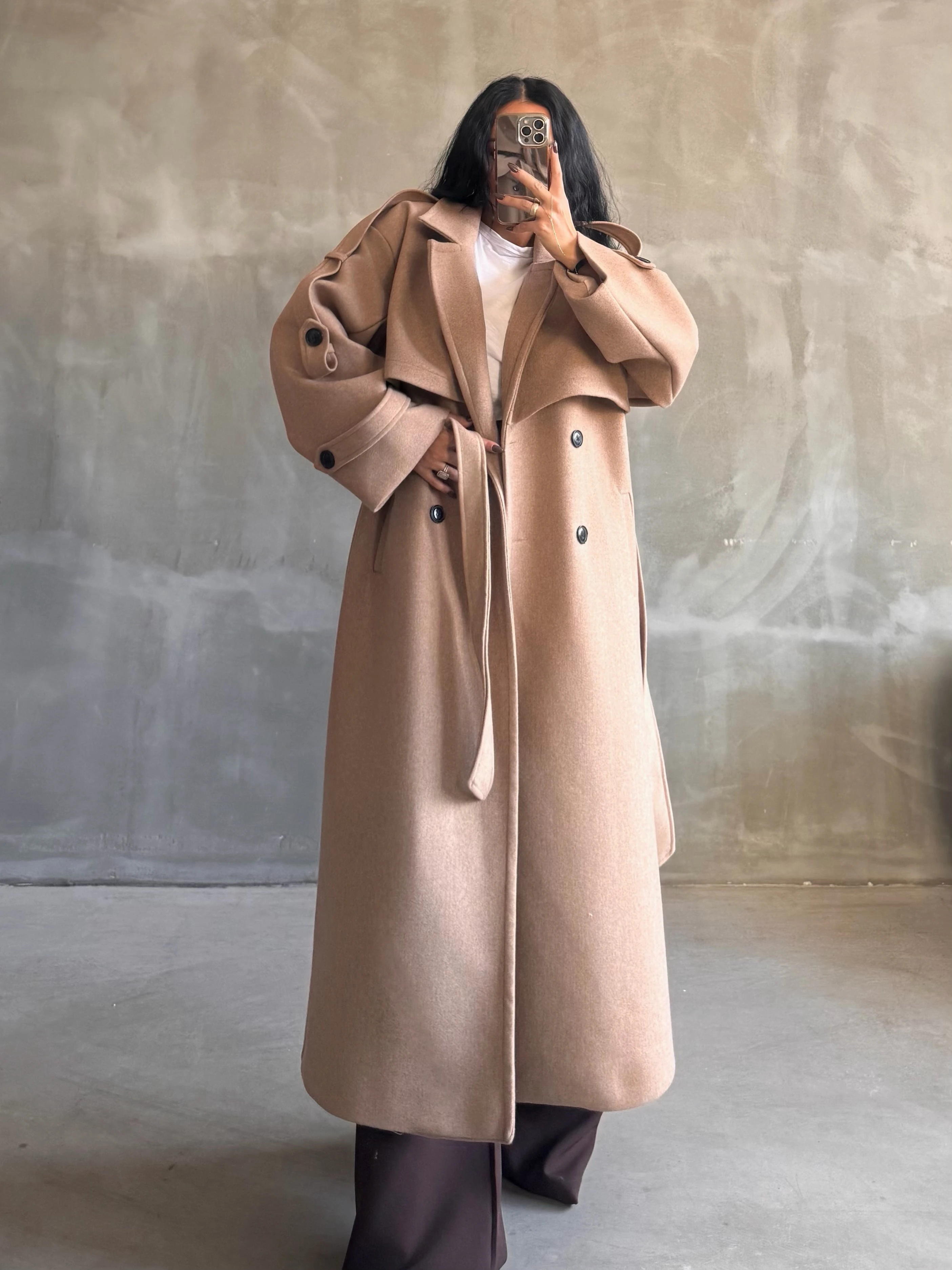 Premium Oversize Kaşe Kaban – Sıcak Camel