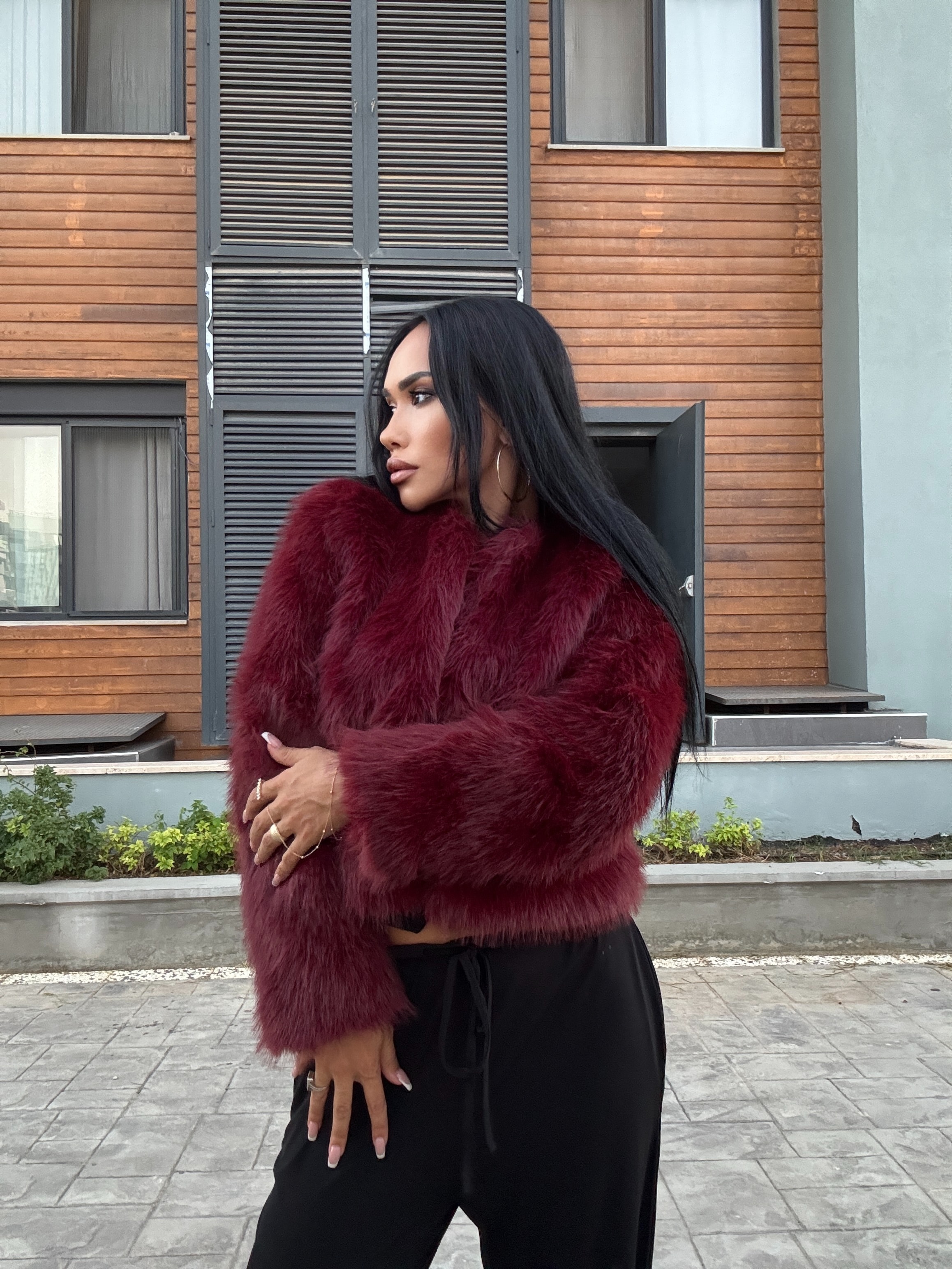 Basic Crop Kürk - Bordo