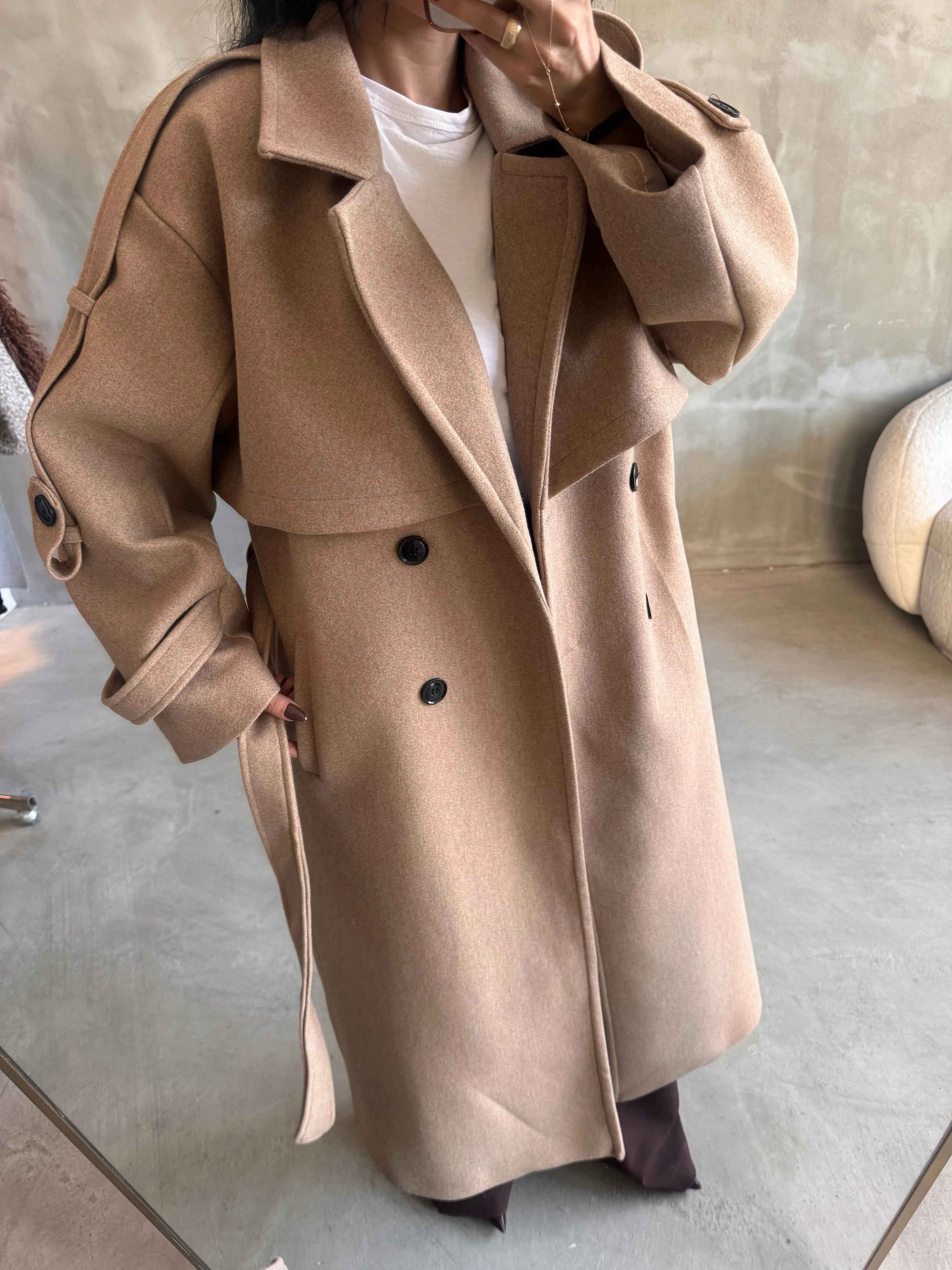 Premium Oversize Kaşe Kaban – Sıcak Camel