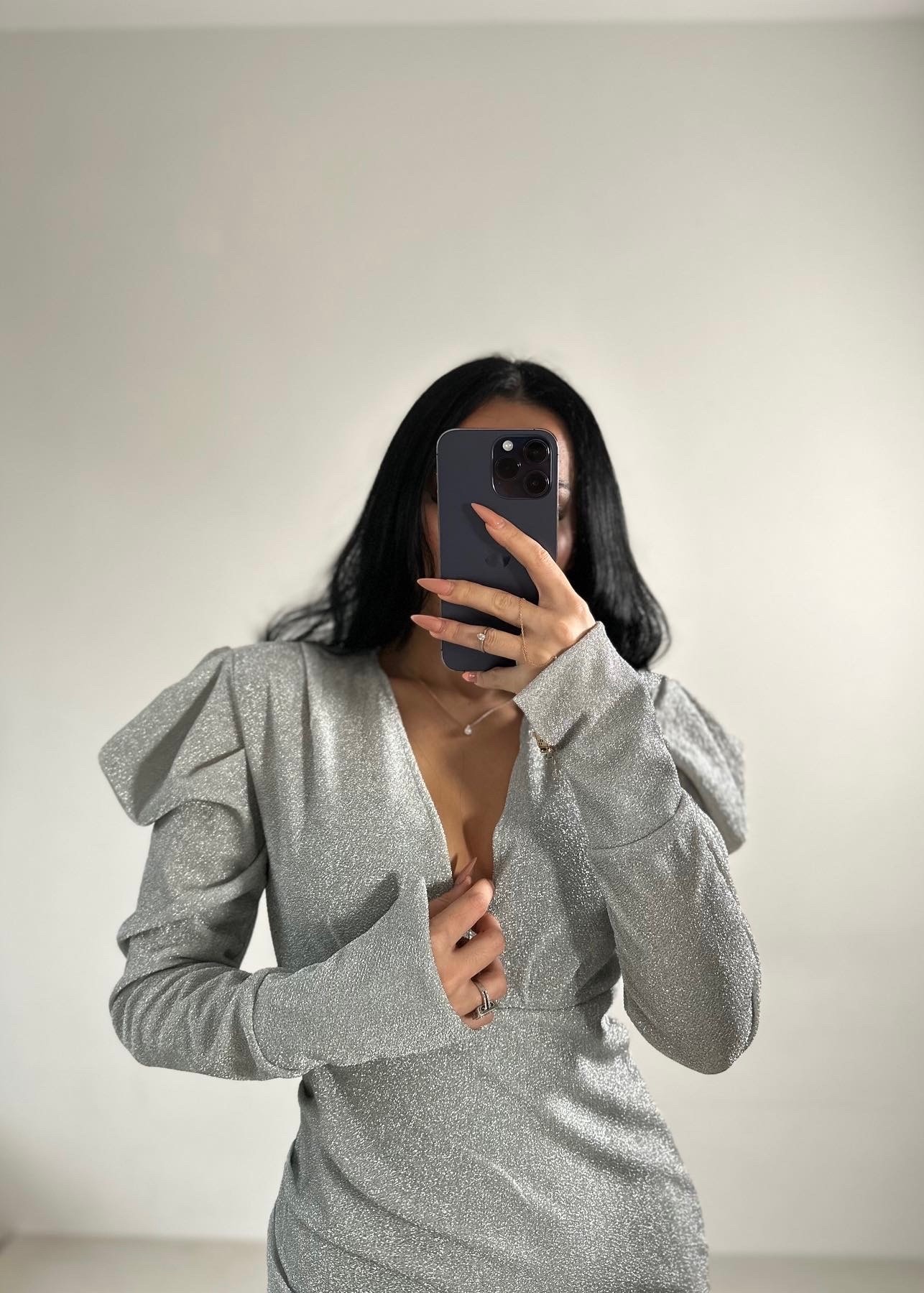 Silver Fırfır Detaylı Mini Elbise