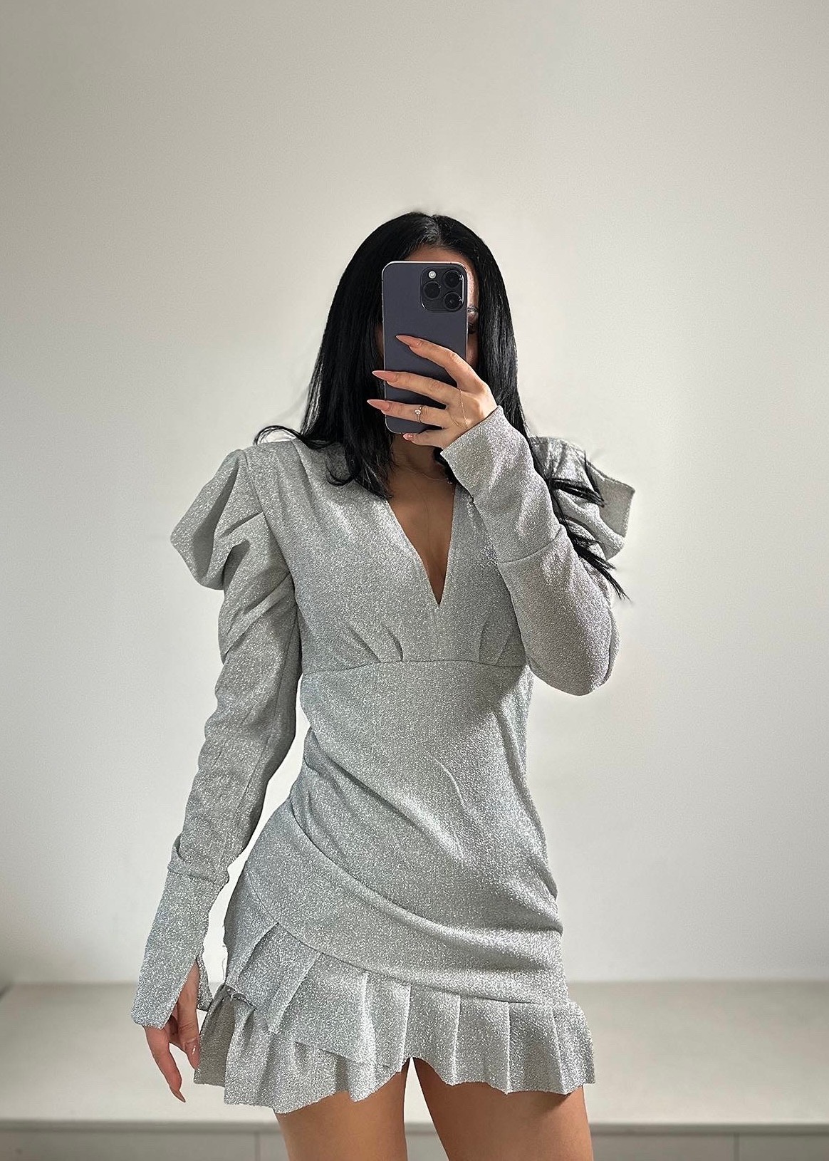 Silver Fırfır Detaylı Mini Elbise