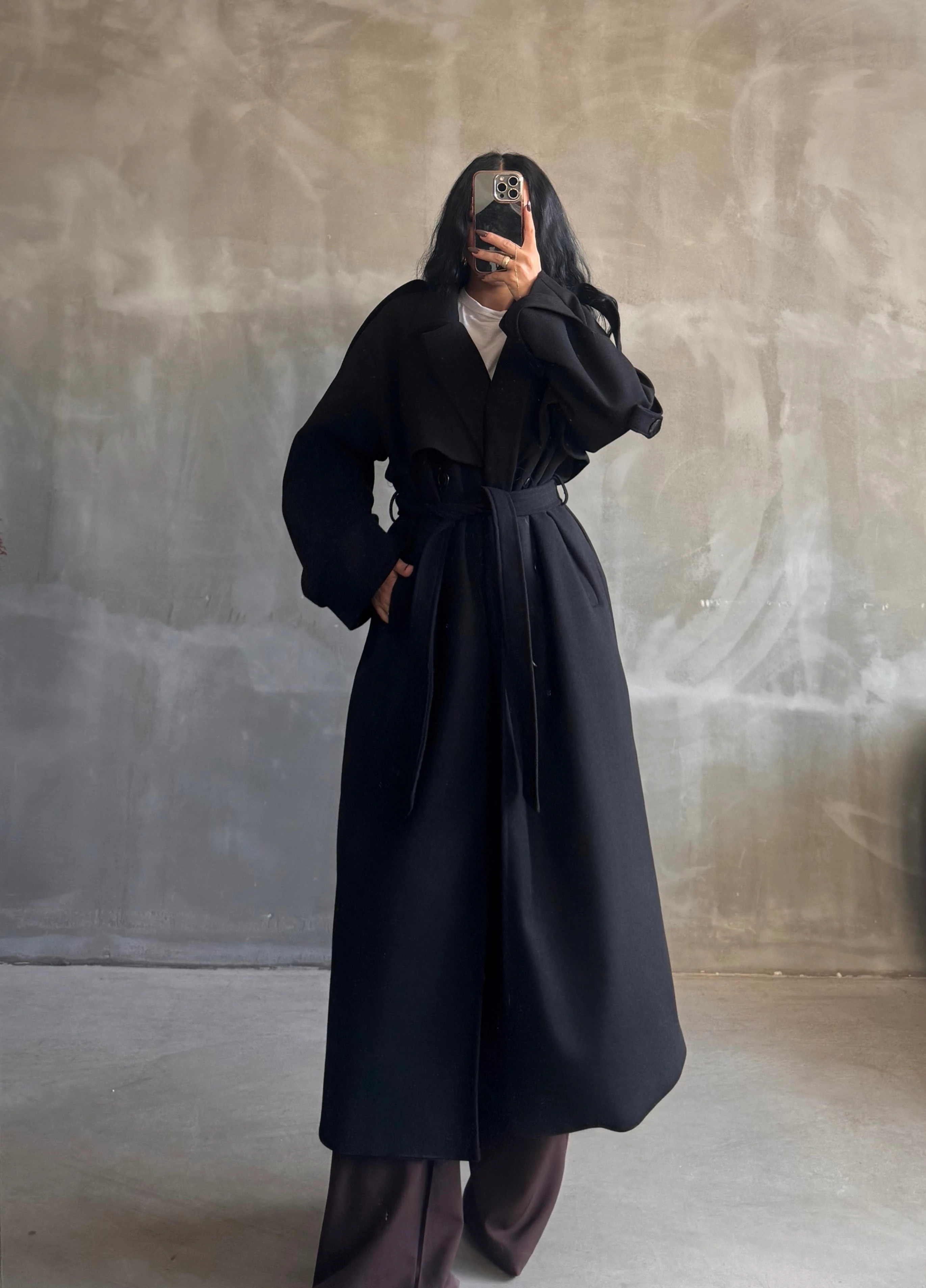 Premium Oversize Kaşe Kaban – Siyah