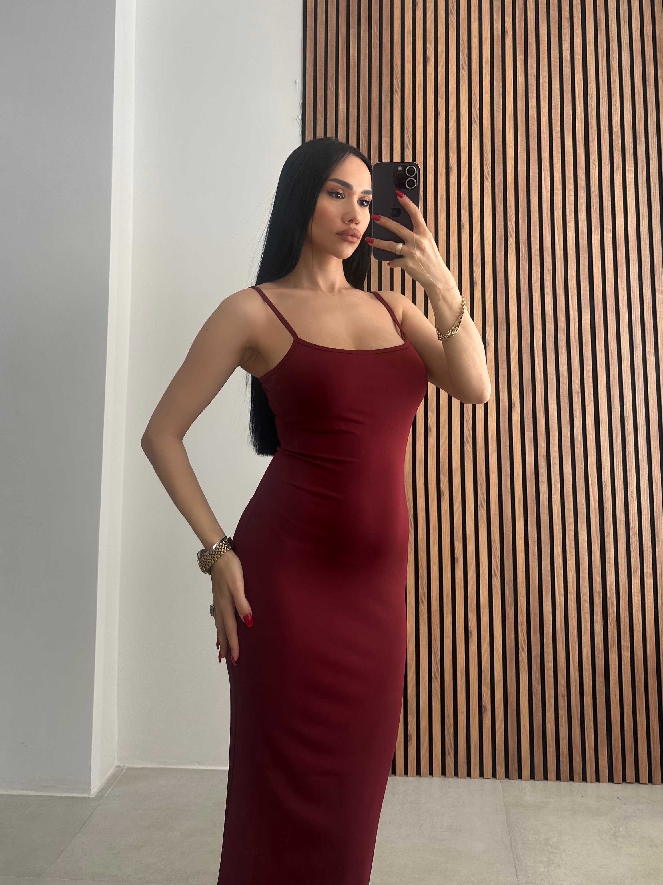 Bodycon Askılı Uzun Elbise