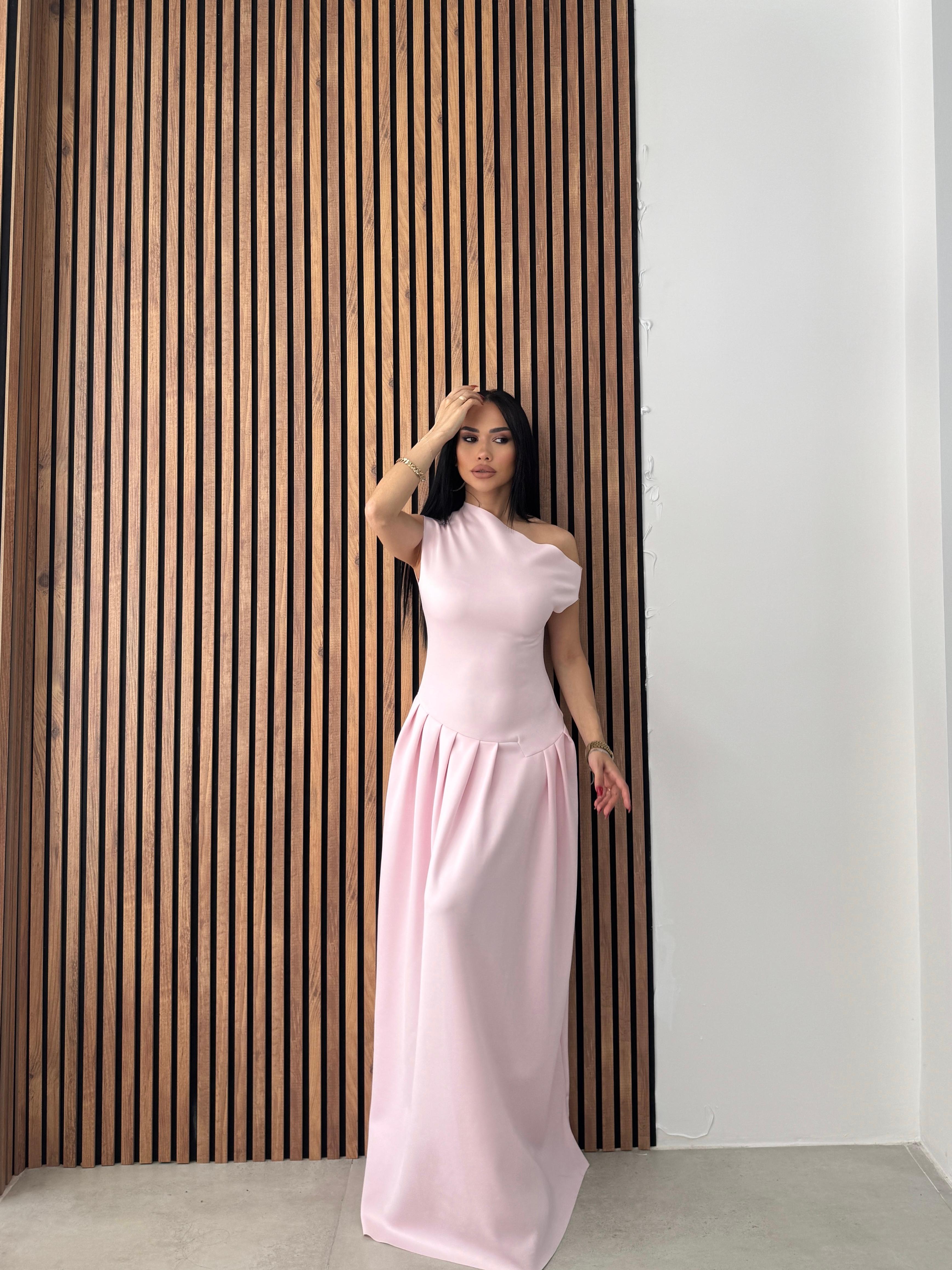 Sole Pileli Uzun Elbise - Pembe