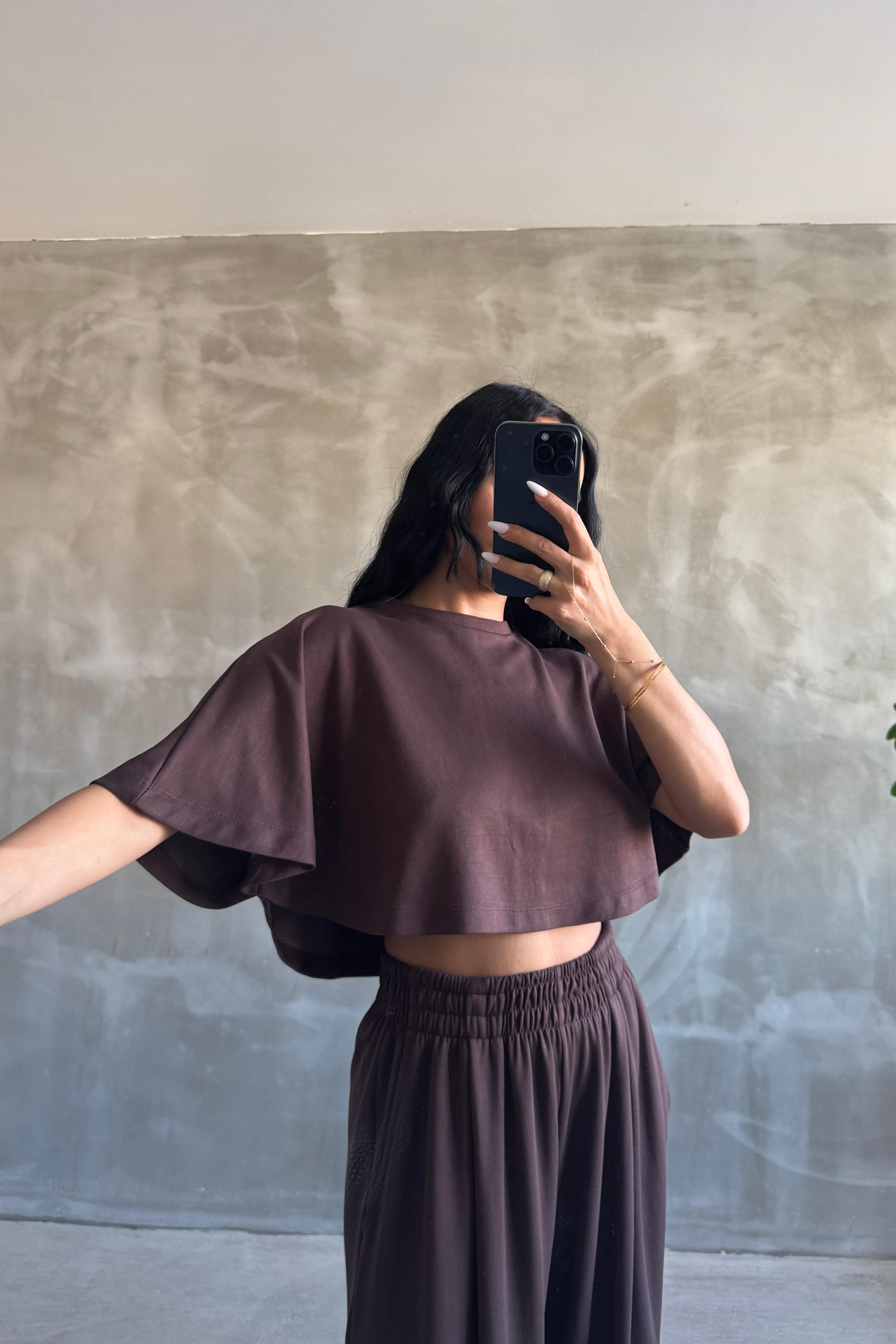 Modal Kumaş Crop Üst Bol Eşofman Takım