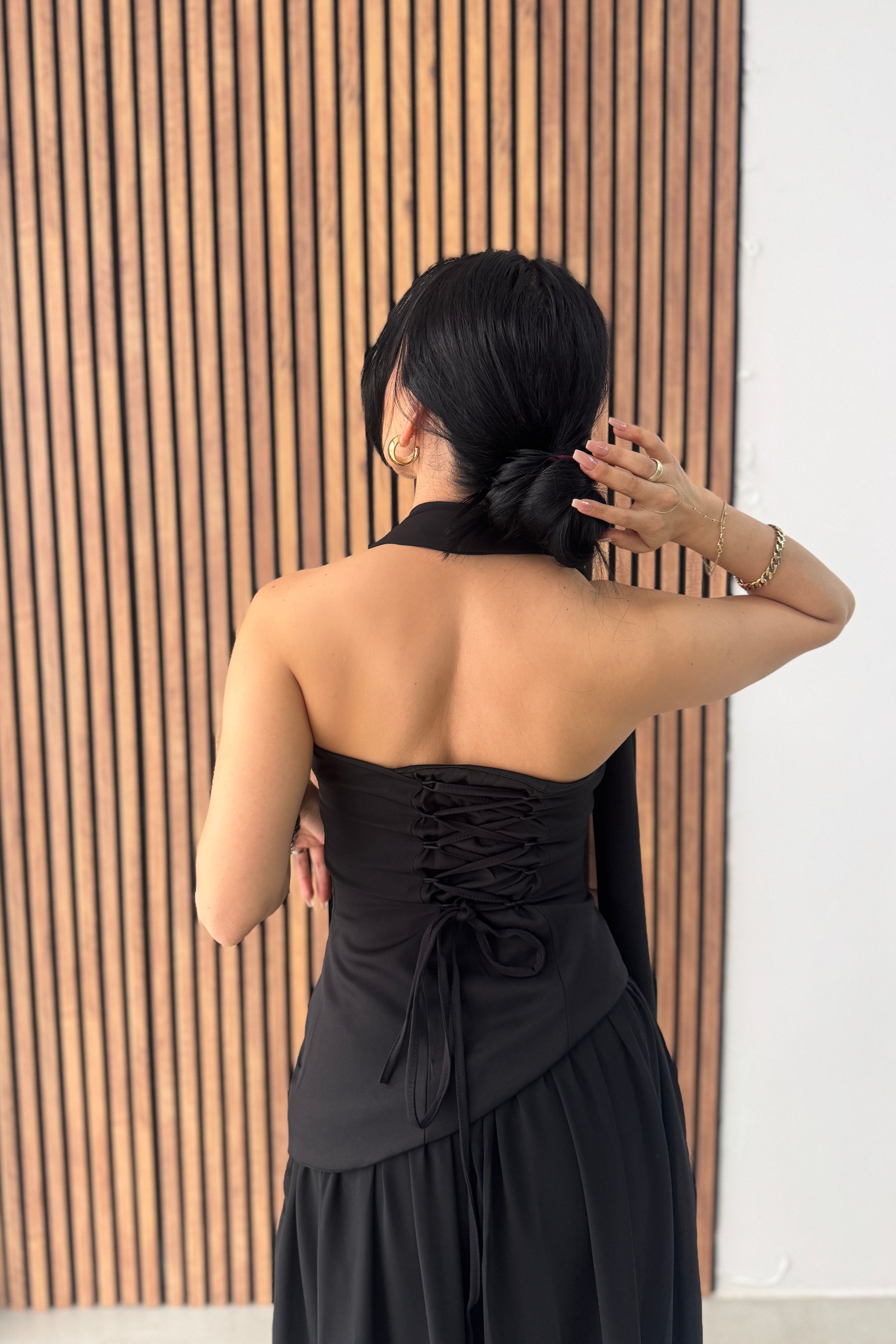 Holly Sarı Tül Etek Detaylı Straplez Elbise