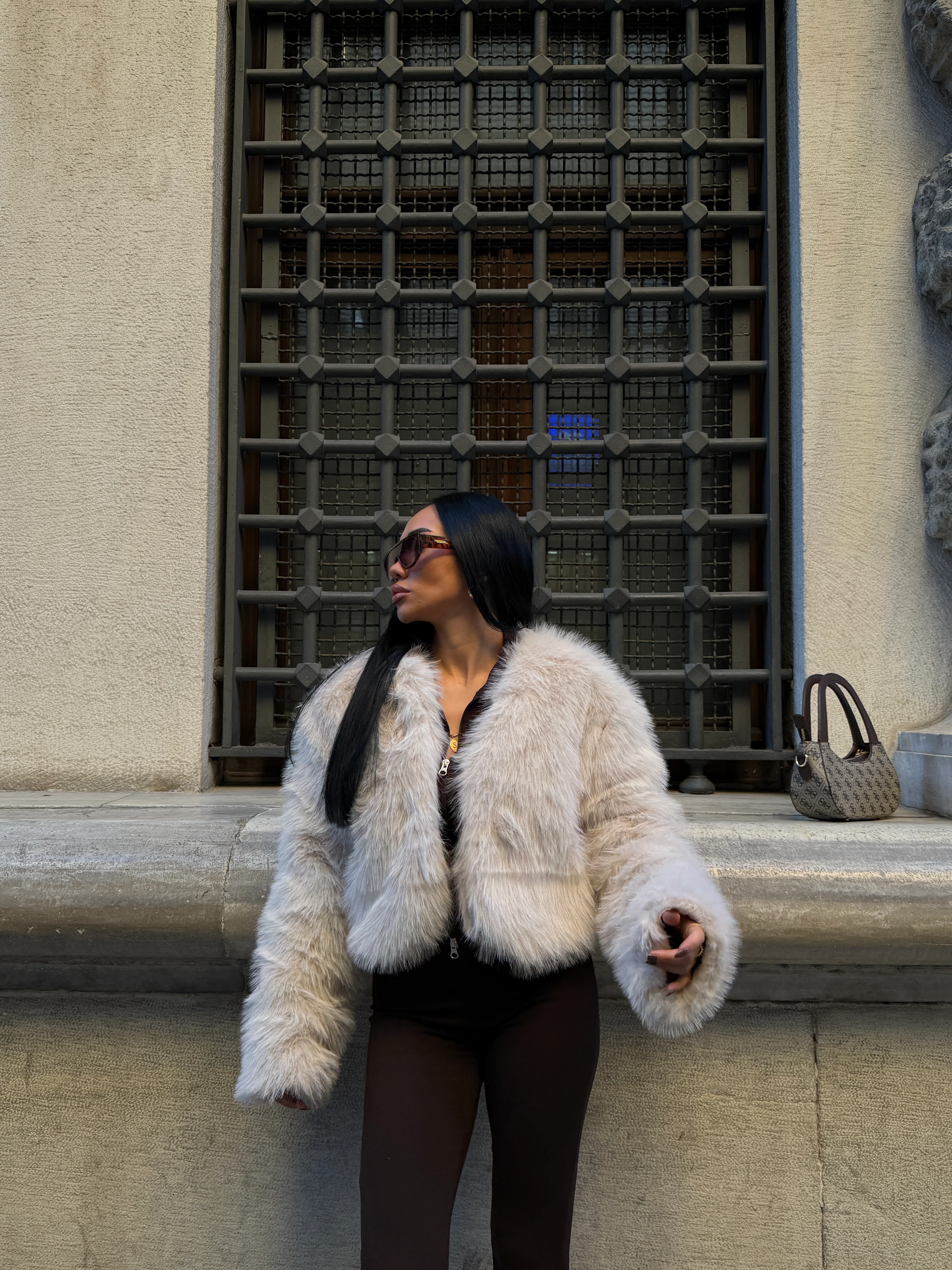 Premium Hacimli Kısa Kürk - Bej