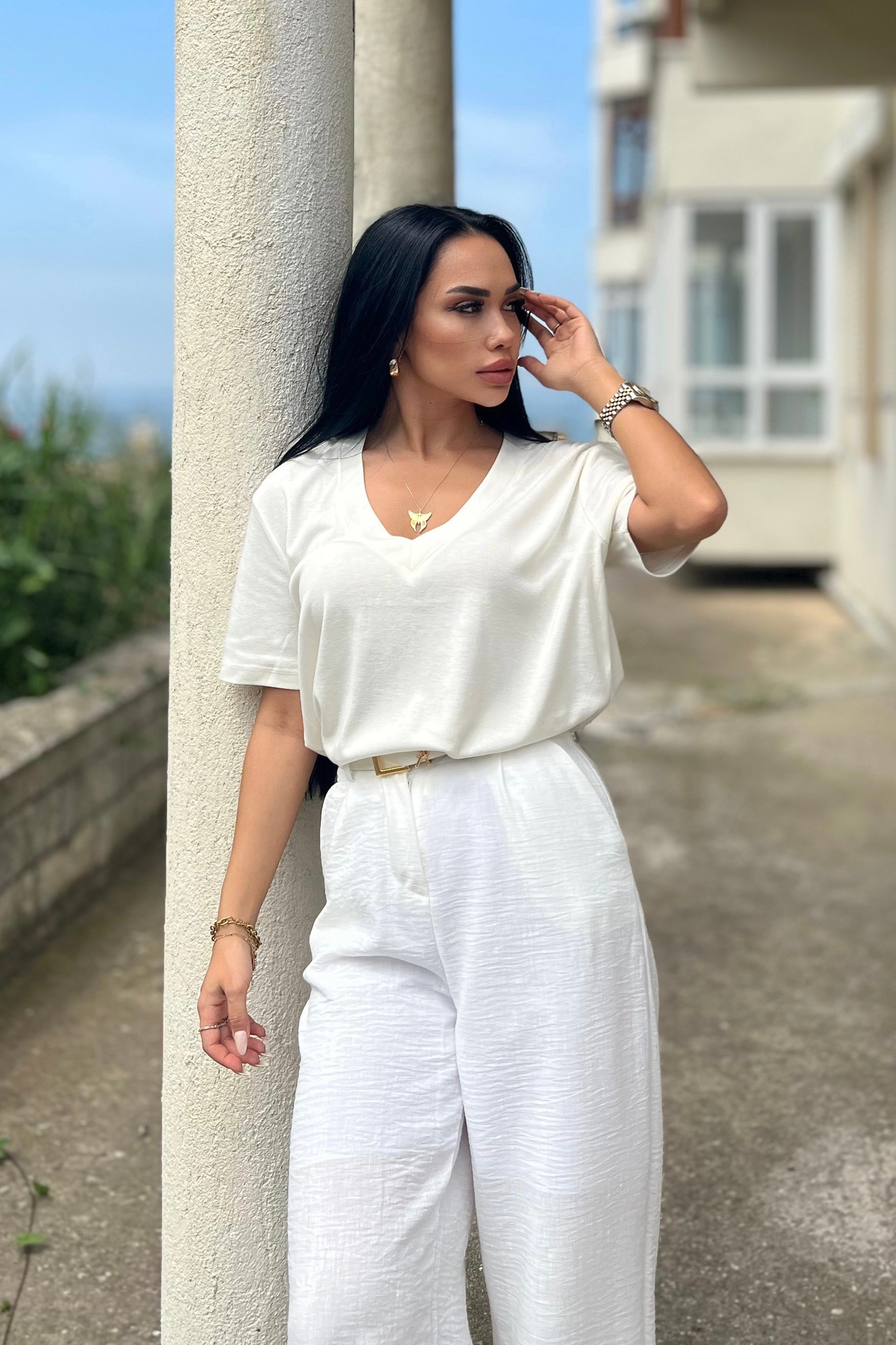 Beyaz Astarlı Bol Pantolon