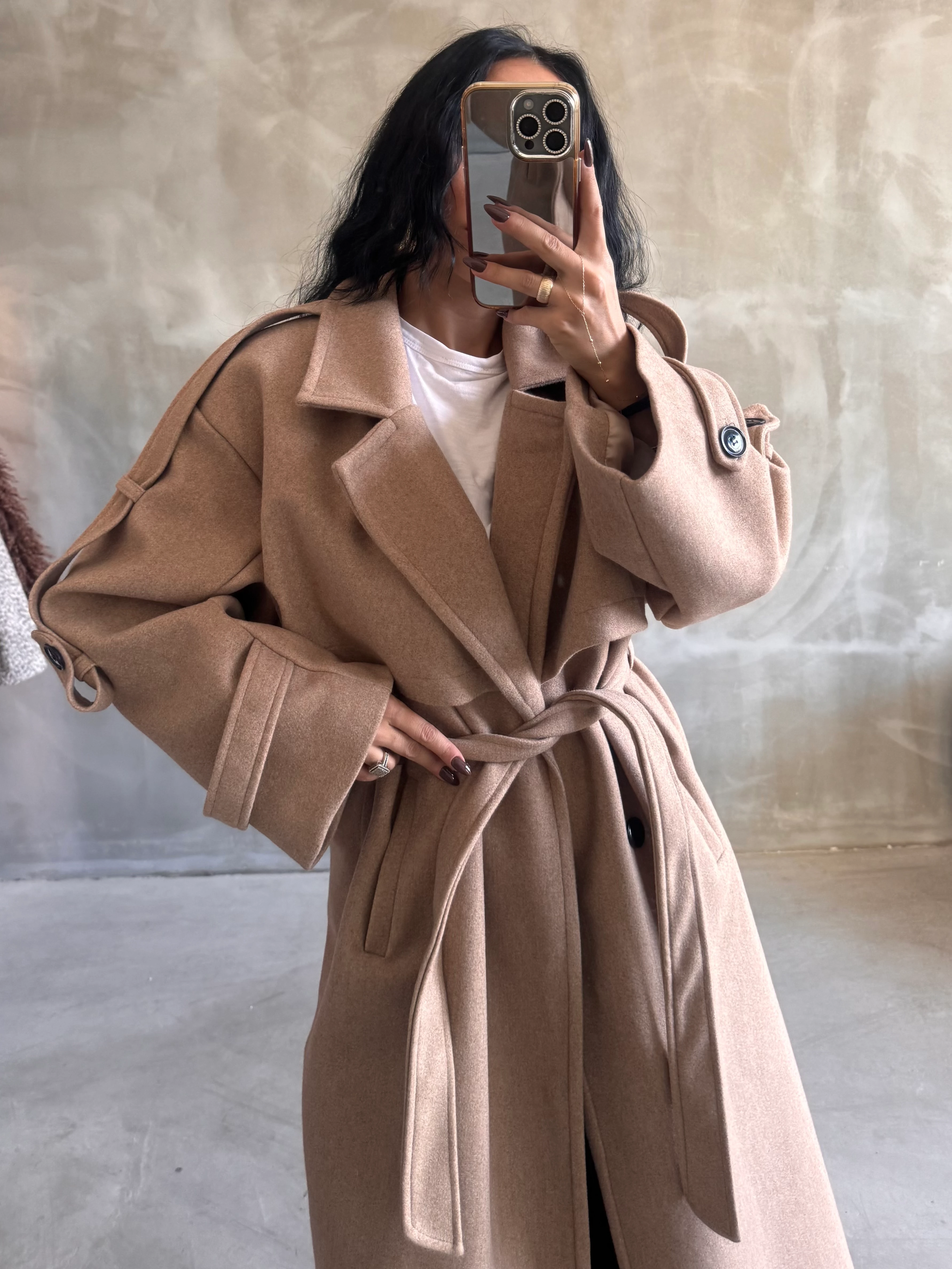 Premium Oversize Kaşe Kaban – Sıcak Camel