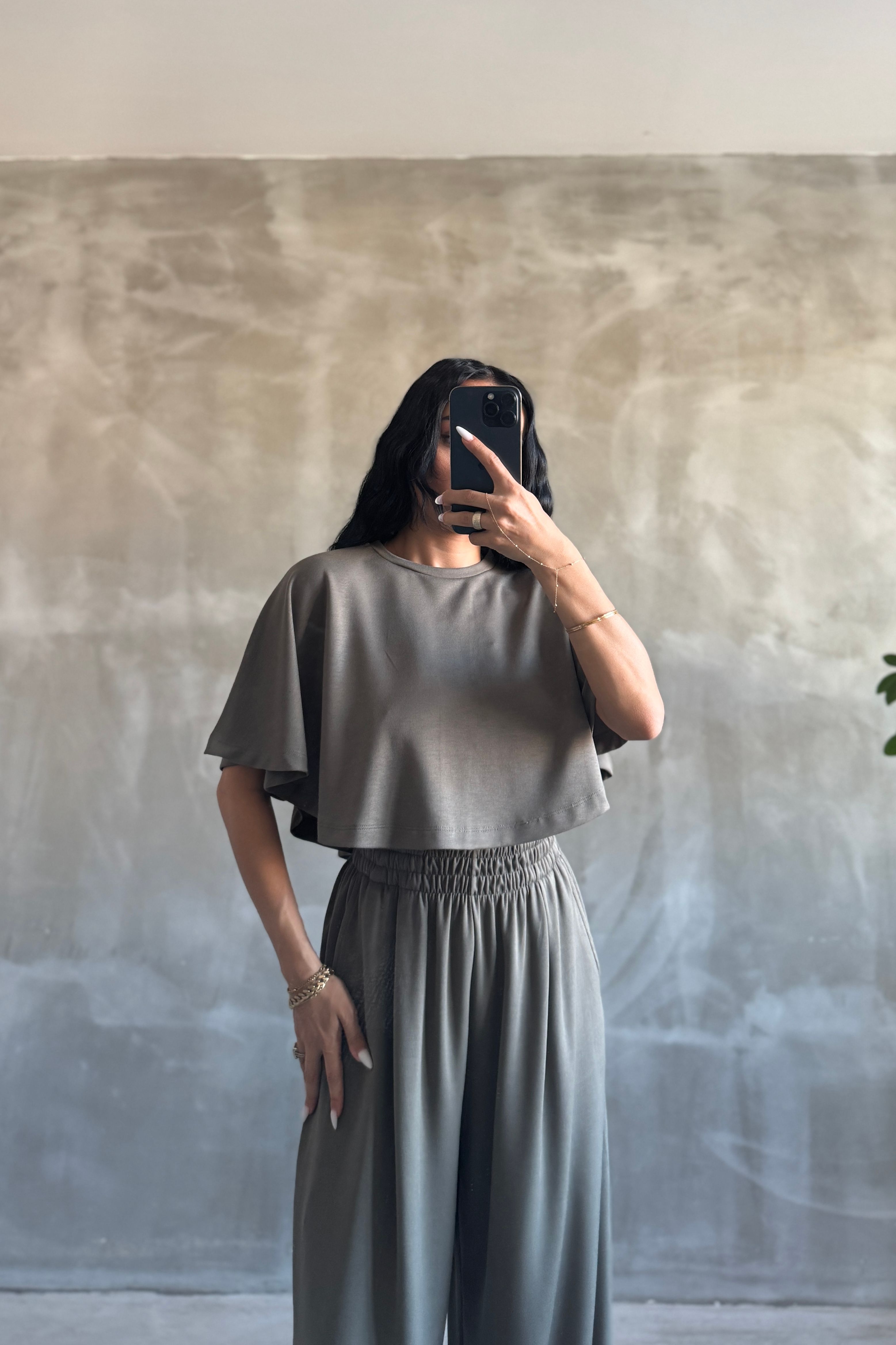 Modal Kumaş Crop Üst Bol Eşofman Takım