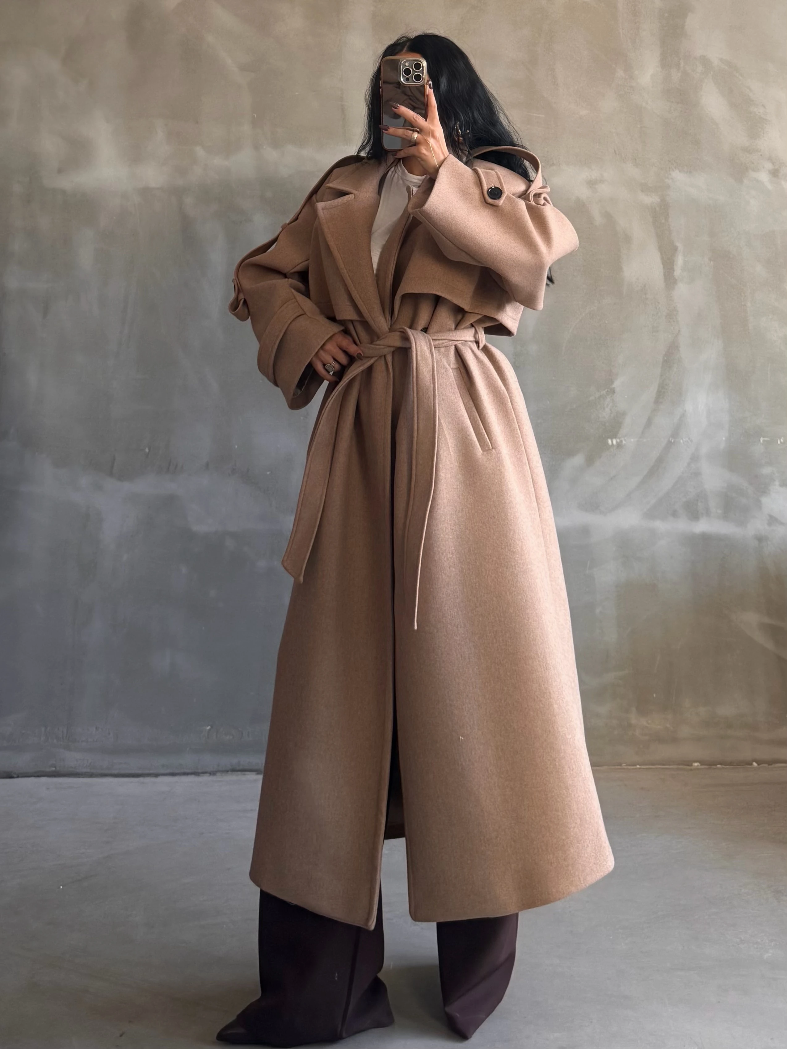 Premium Oversize Kaşe Kaban – Sıcak Camel