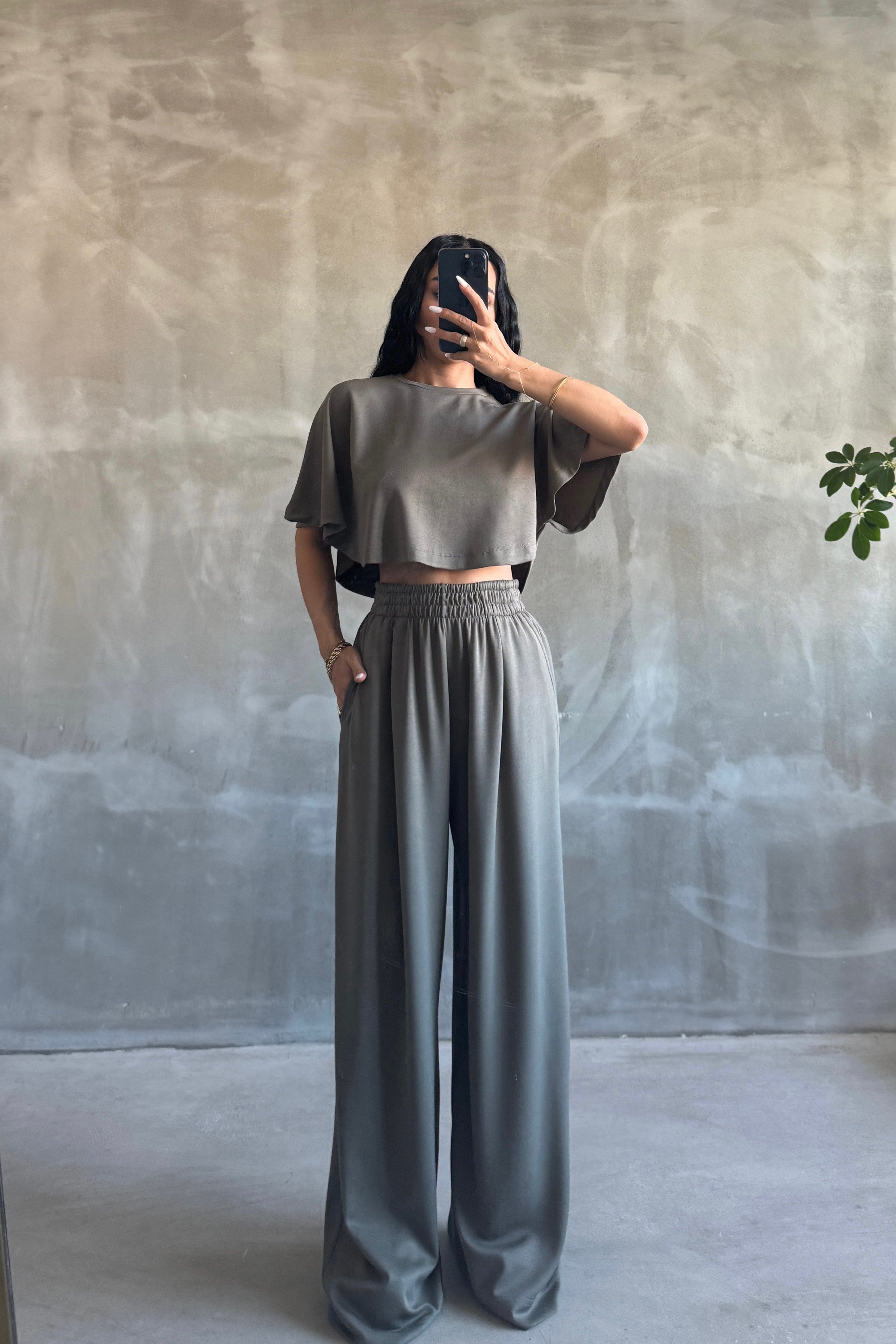 Modal Kumaş Crop Üst Bol Eşofman Takım