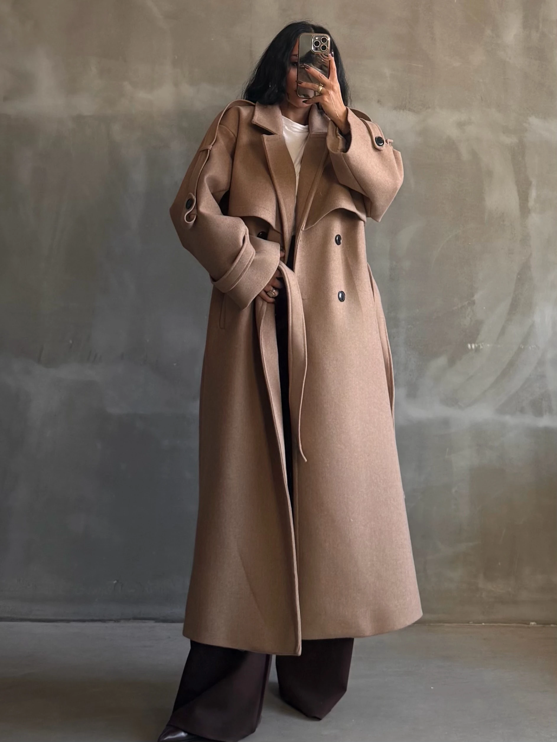 Premium Oversize Kaşe Kaban – Sıcak Camel