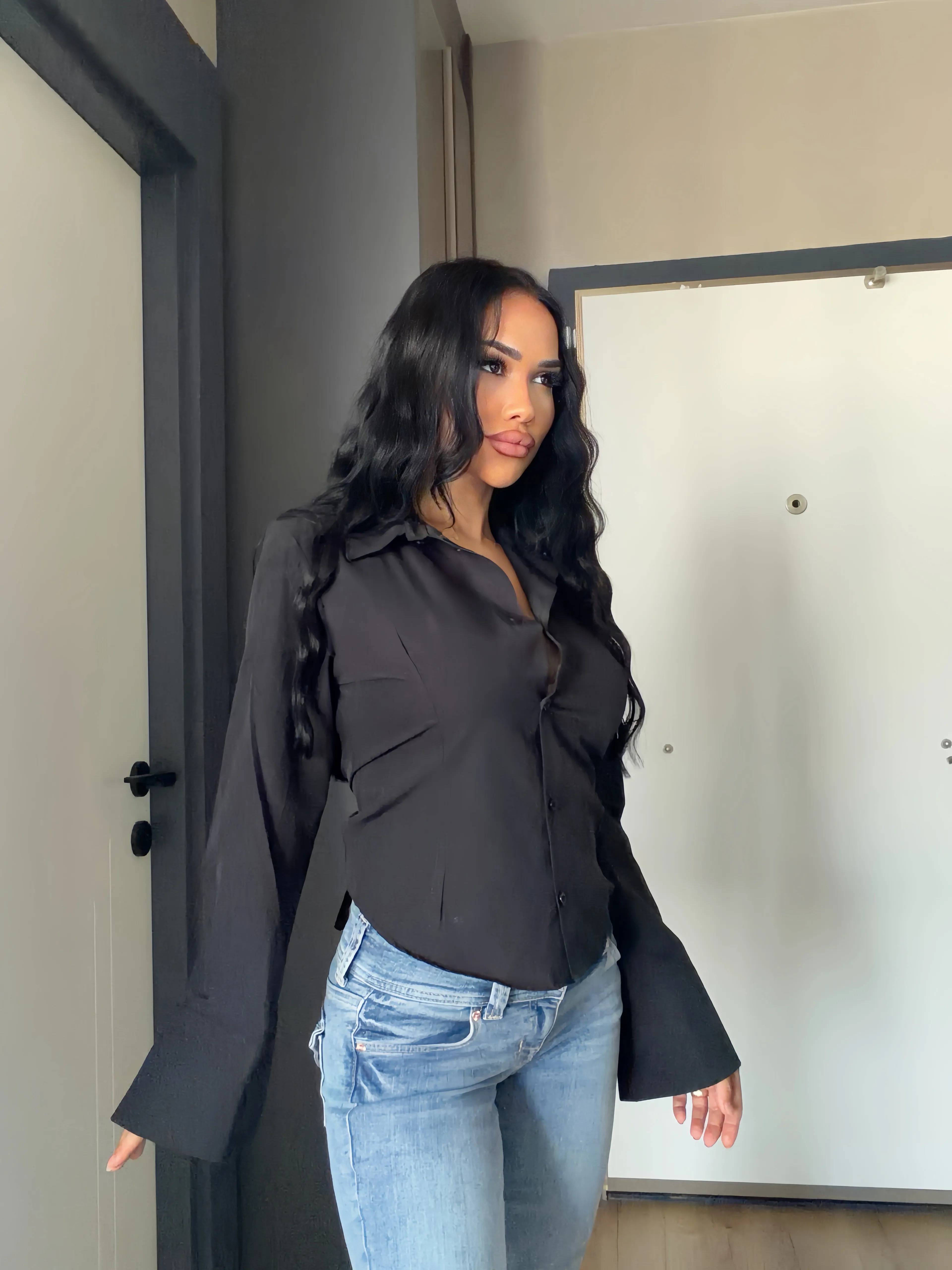 Klasik Belden Oturan Fit Gömlek - Siyah