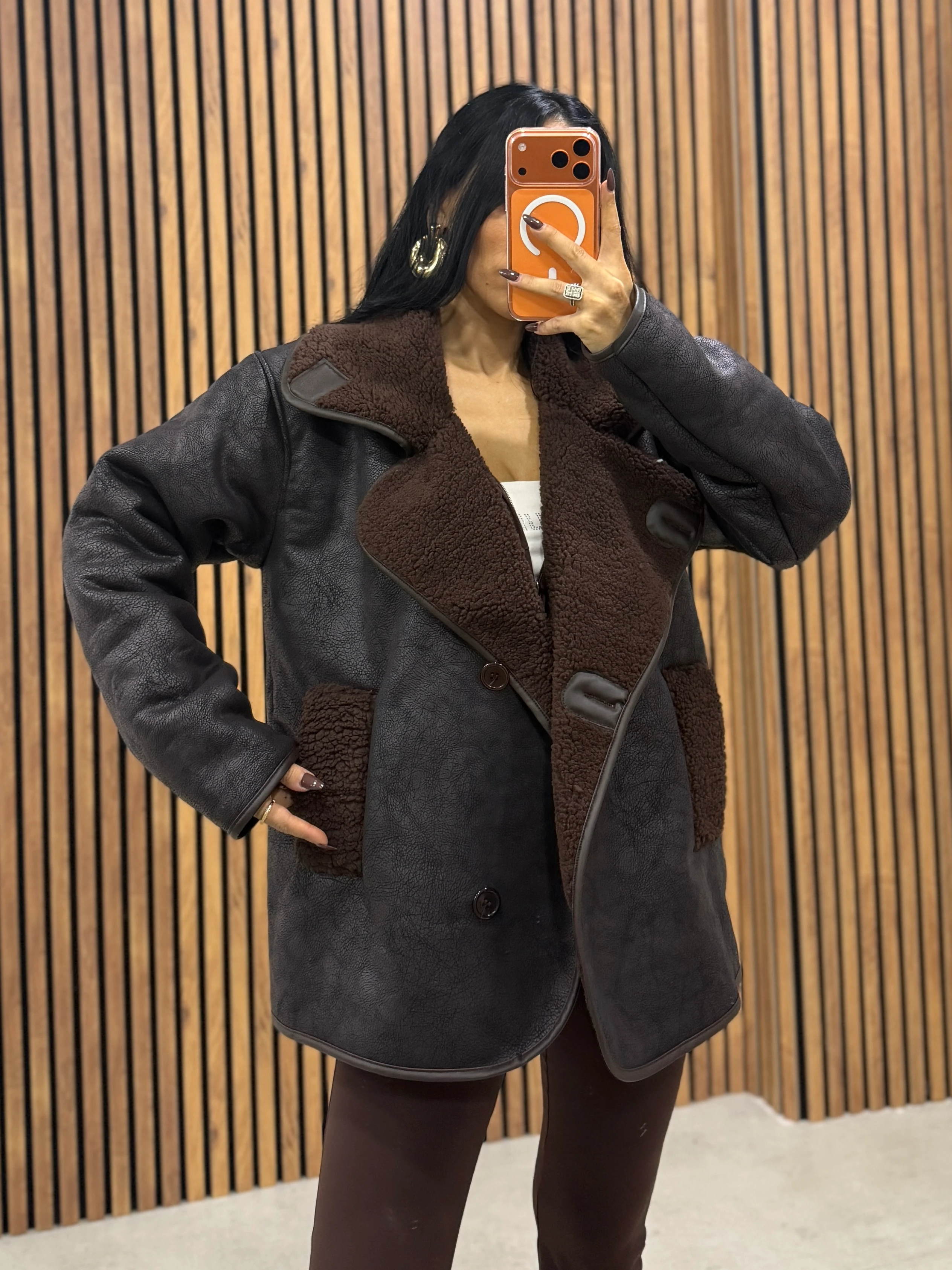 Deri Görünümlü Teddy Kaban - Kahverengi