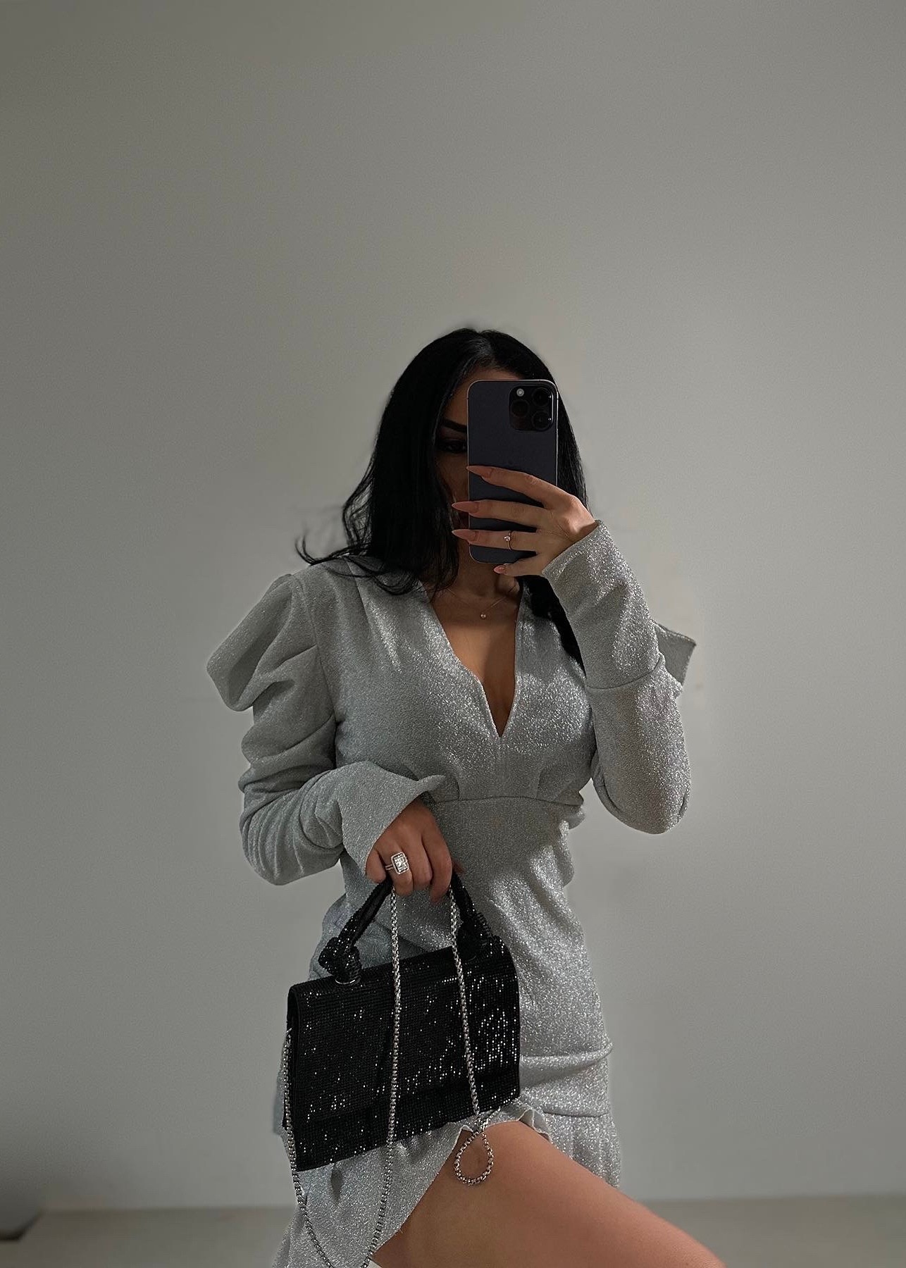 Silver Fırfır Detaylı Mini Elbise