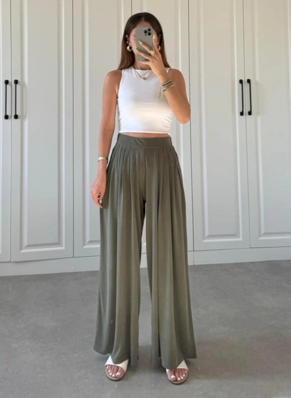 Pileli Modal Kumaş Oys Pantolon