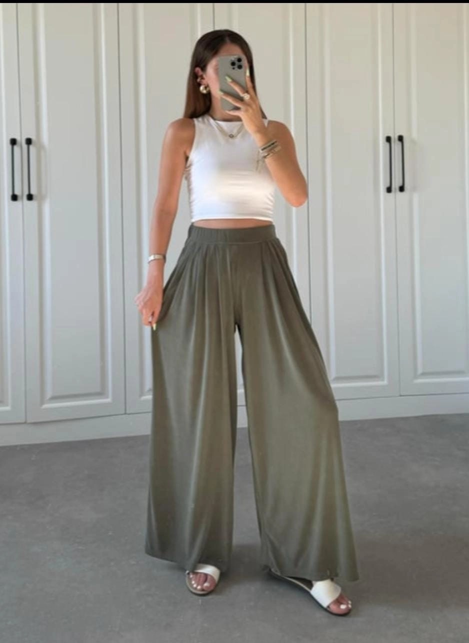 Pileli Modal Kumaş Oys Pantolon