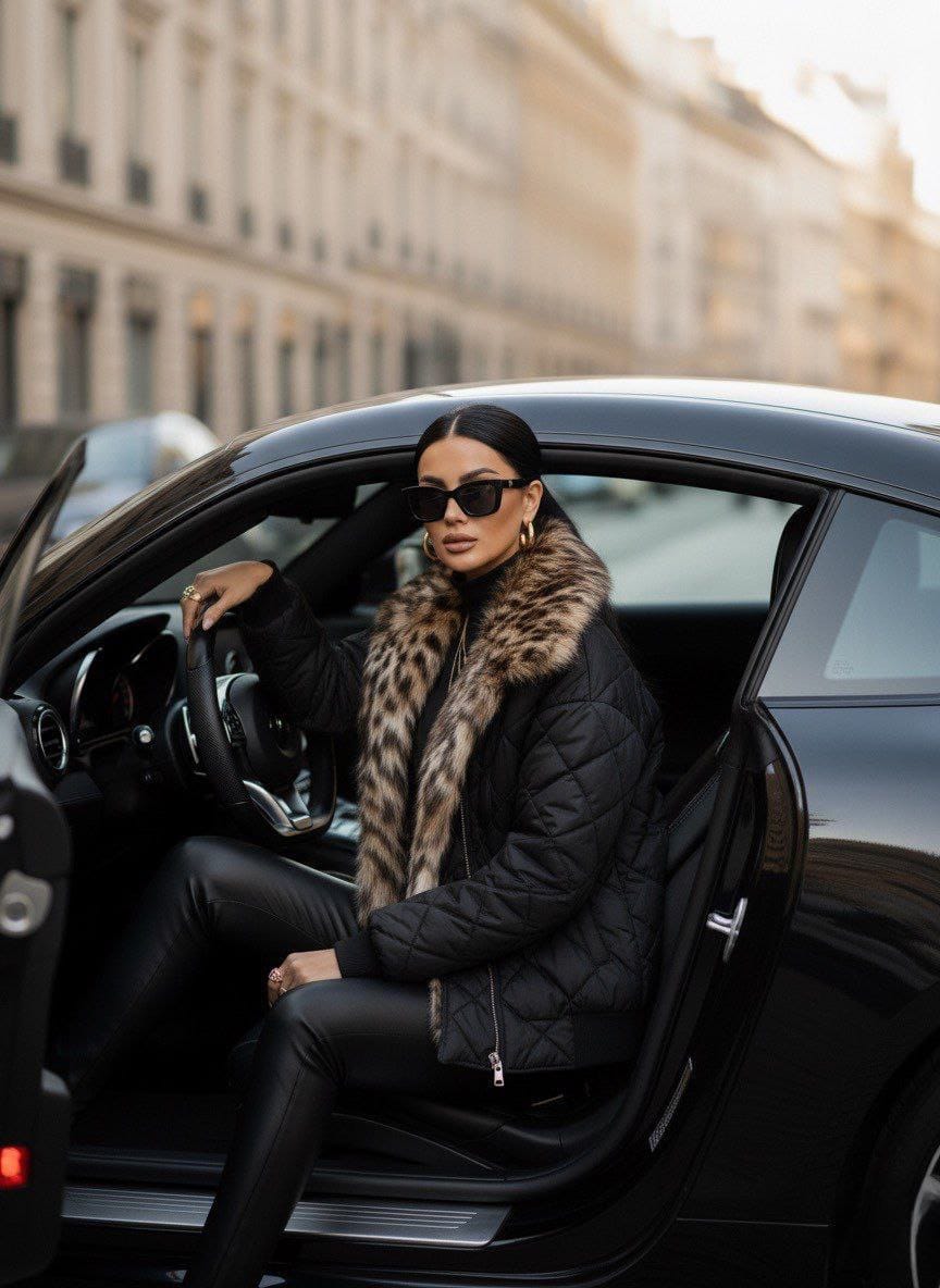 KAPİTONE LEOPAR KÜRK DETAYLI  MONT