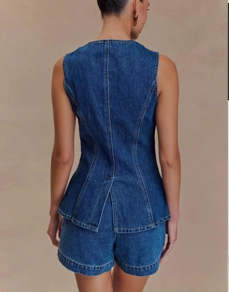 Denim Yelekli Takım