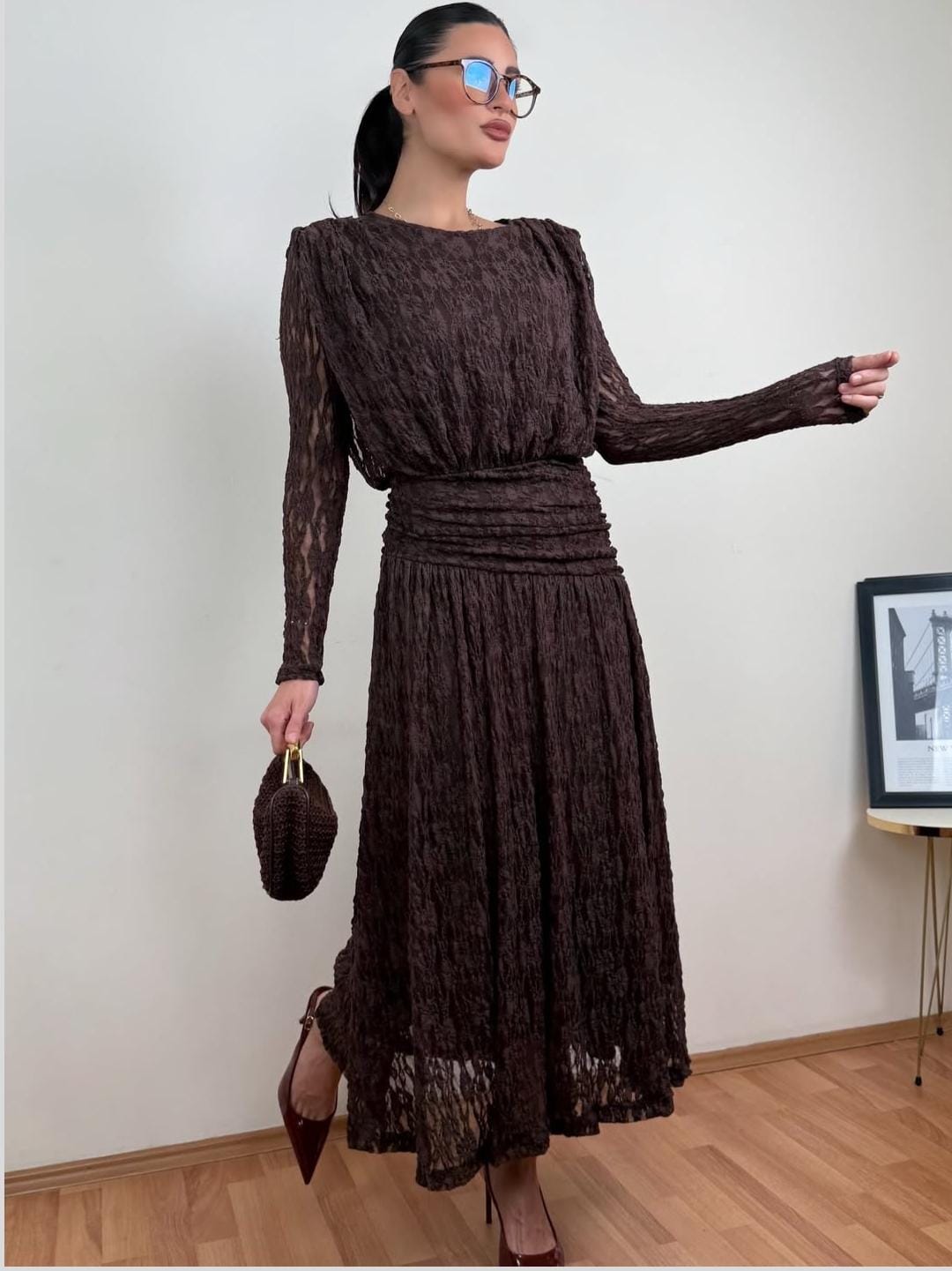 DRAPE ASTARLI DANTEL ELBİSE