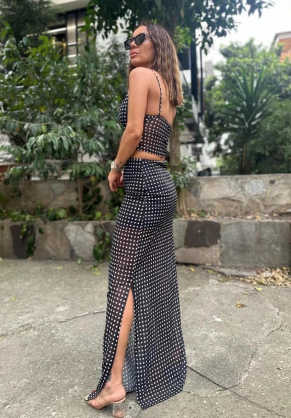 Puantiyeli Etek Crop Takim