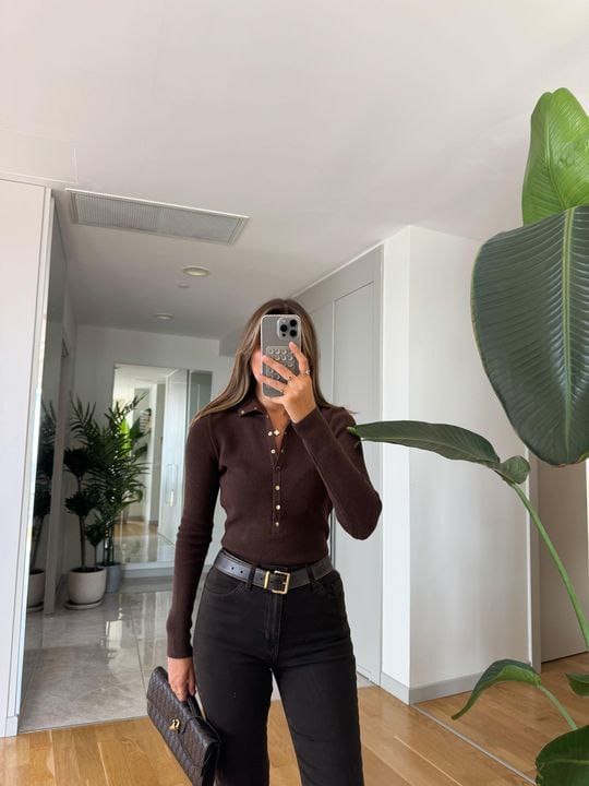 PAMUK TRİKO DÜĞMELİ BODY BLUZ