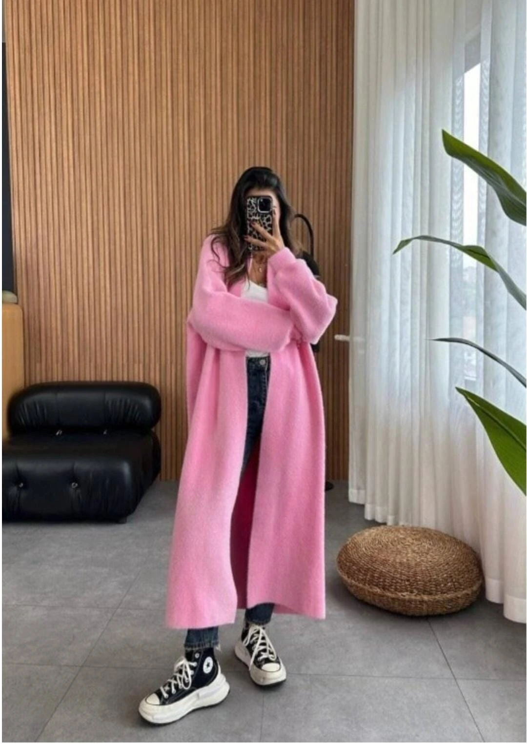 TÜYLÜ KABAN KALINLIĞINDA KİMONO HIRKA - Pembe