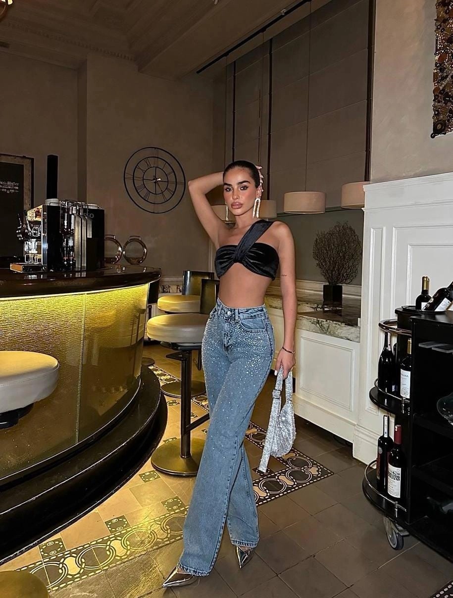 Taşlı Palazzo Denim Pantolon