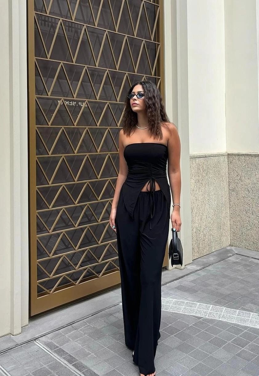 Büzgülü marka model Pantolon Crop Takim