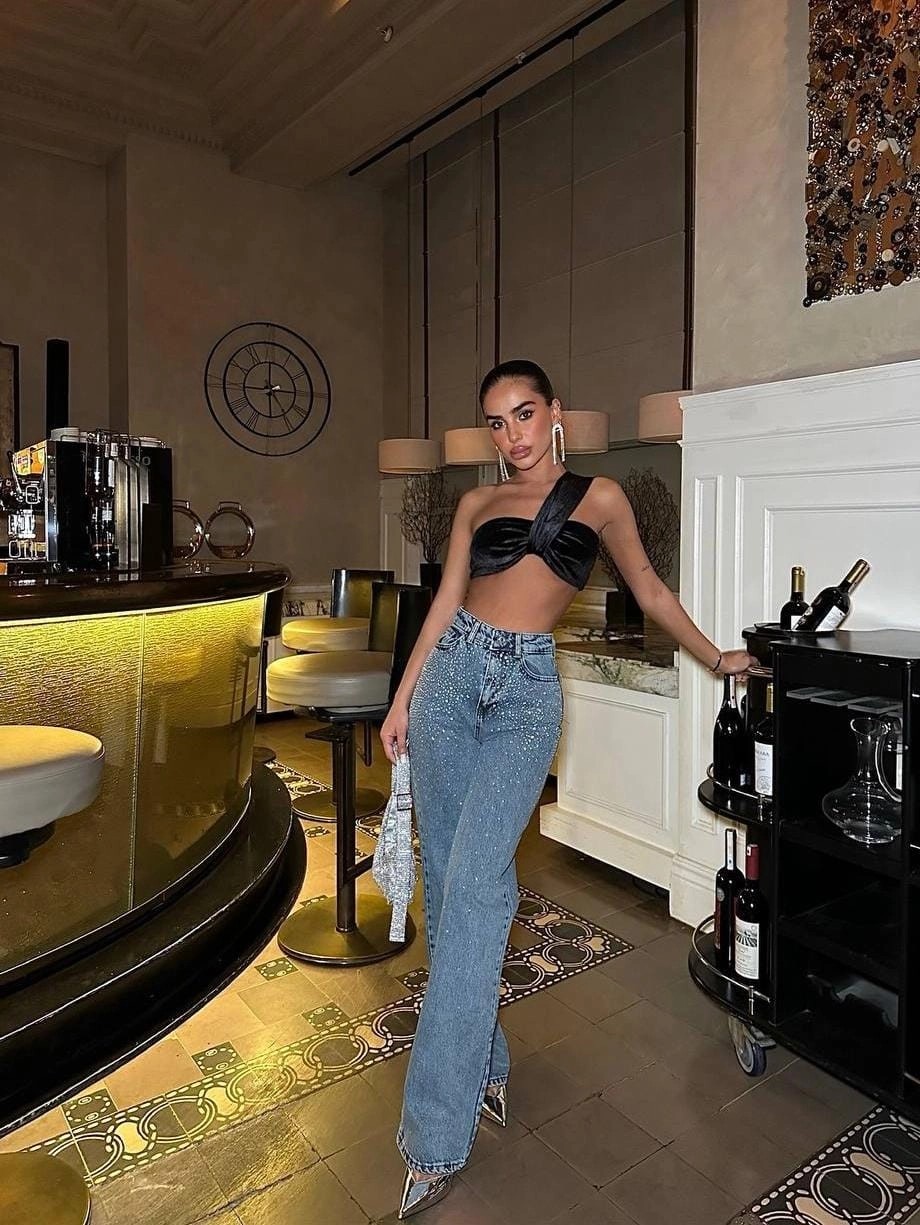 Taşlı Palazzo Denim Pantolon