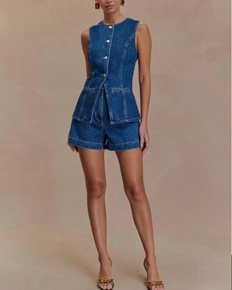 Denim Yelekli Takım