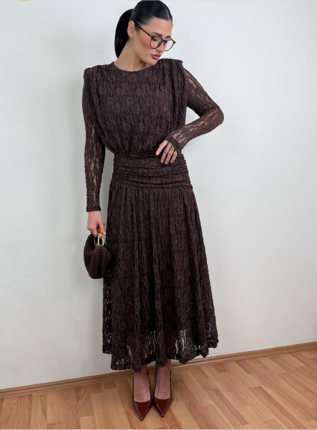 DRAPE ASTARLI DANTEL ELBİSE