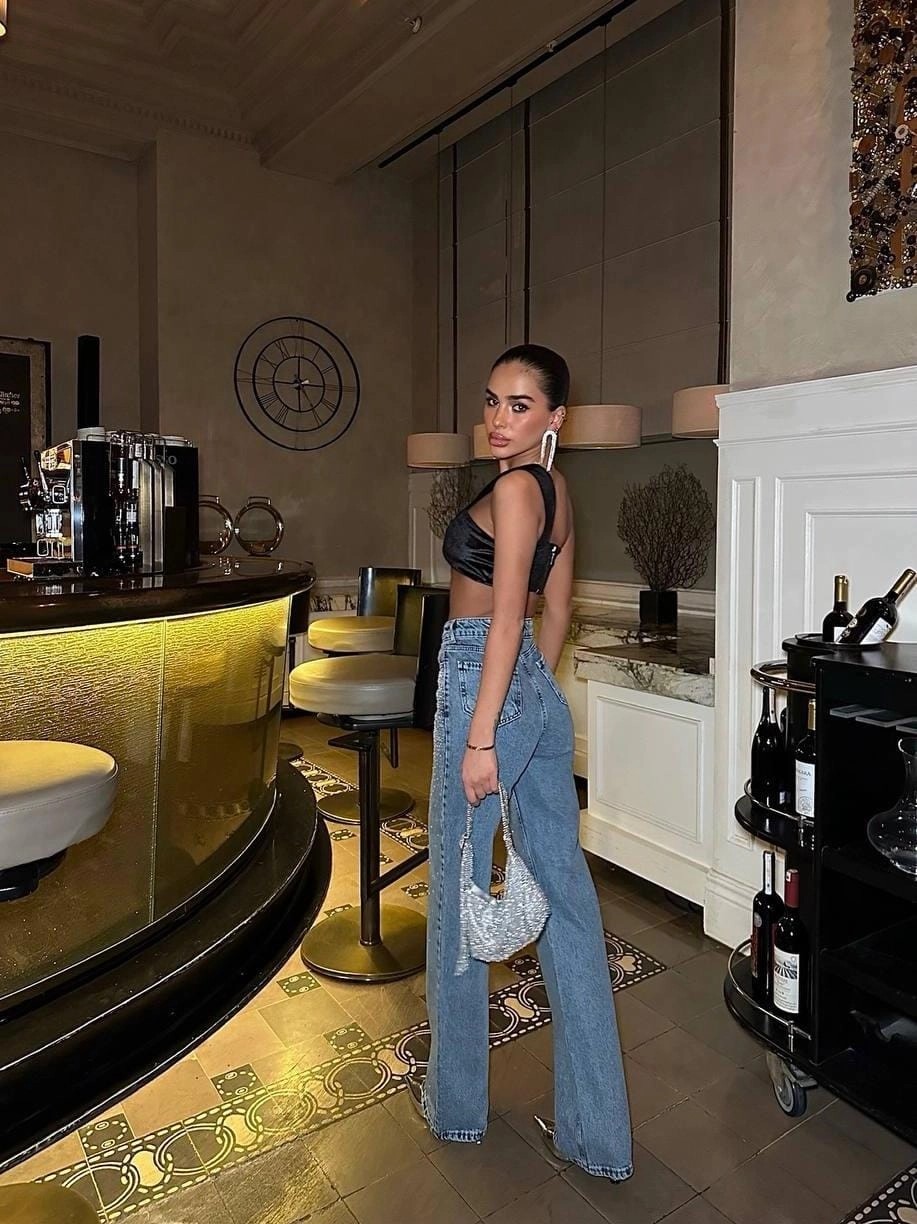 Taşlı Palazzo Denim Pantolon