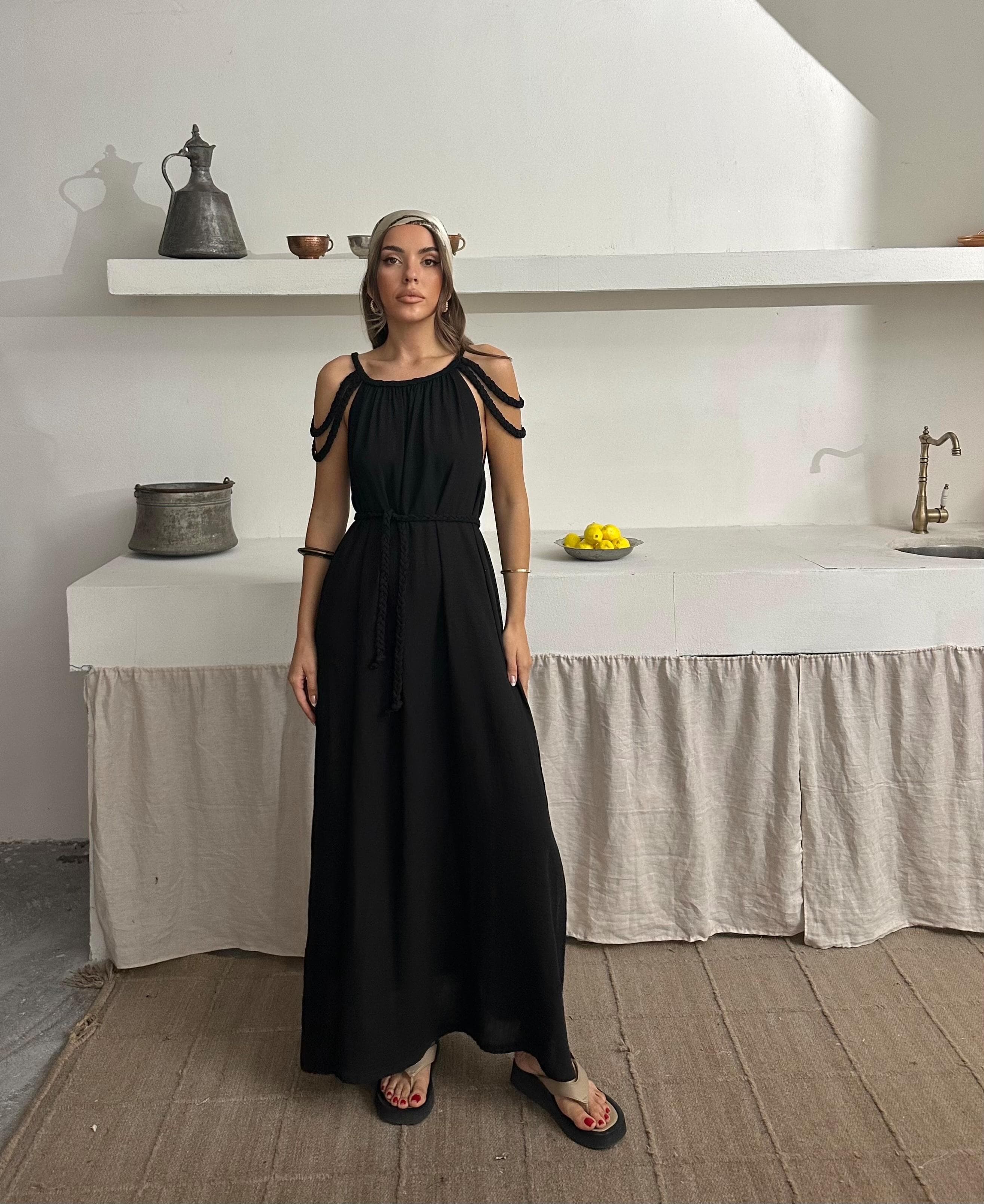 Keten Helen Elbise - Siyah
