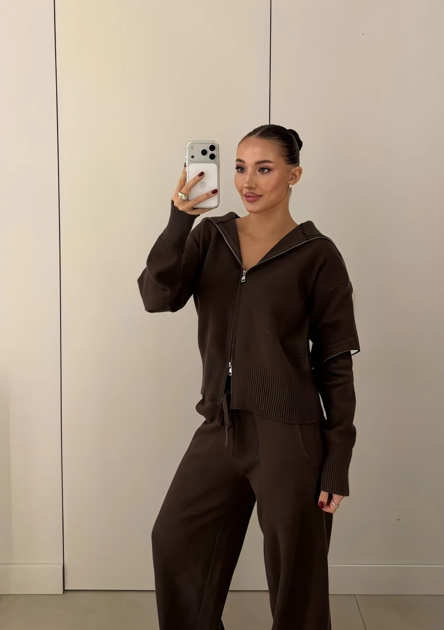 ÇİFT FERMUARLI TRİKO TAKIM - Kahve