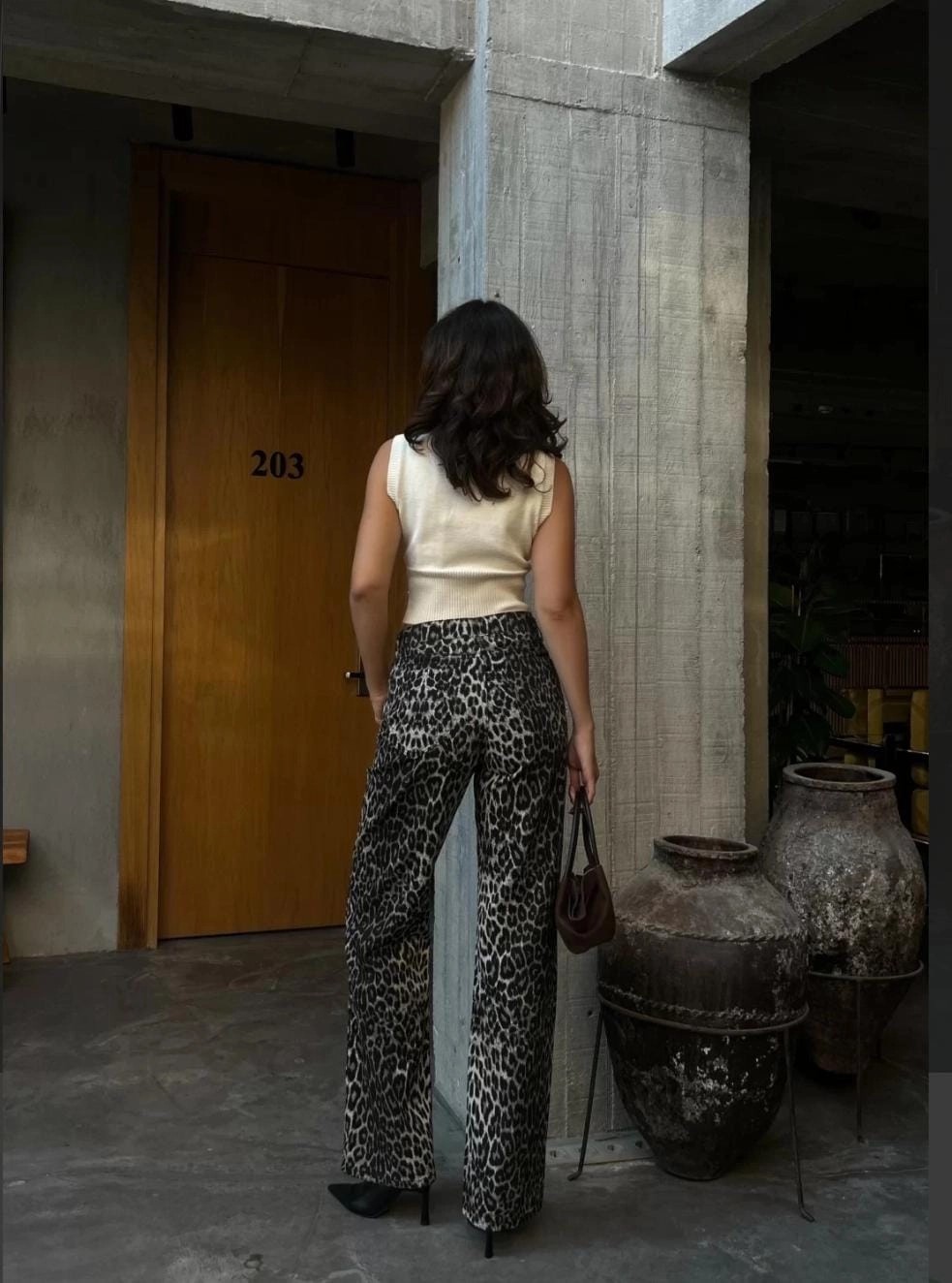 Leopar Desenli Denim Pantolon