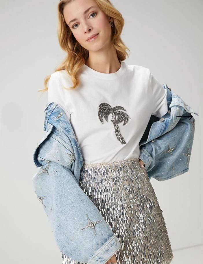 Marka Model Palmiye Taşlı tshirt