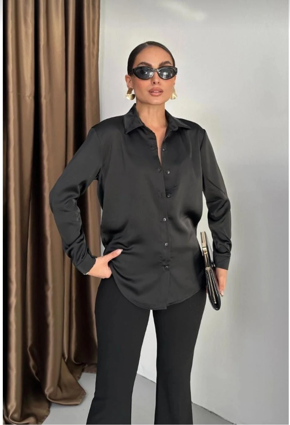 SATEN GÖMLEK - Siyah