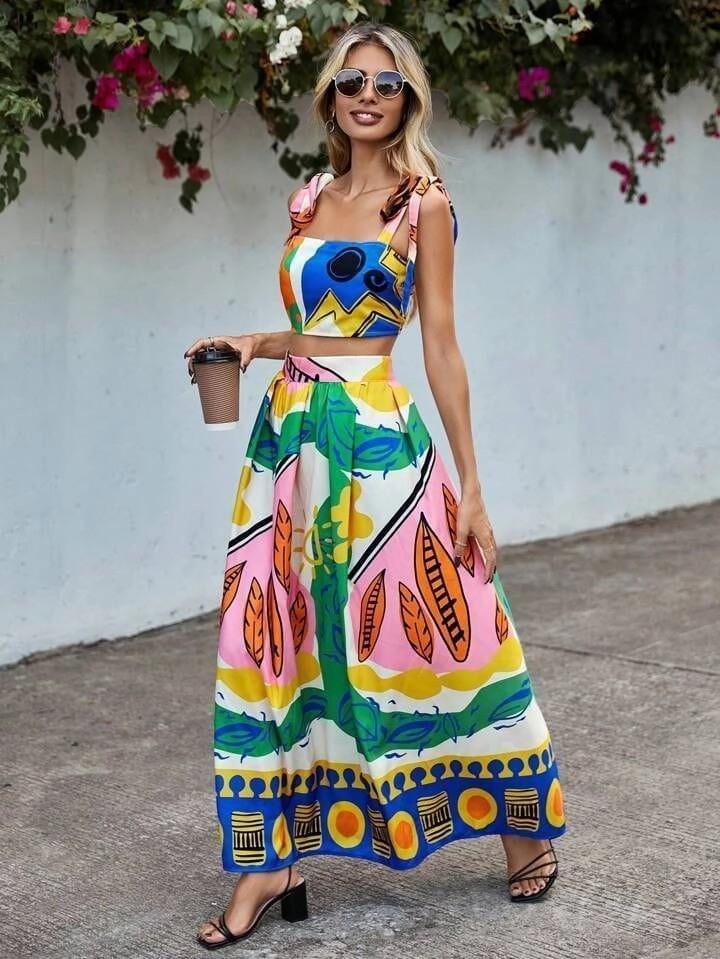 desenli etek crop takım